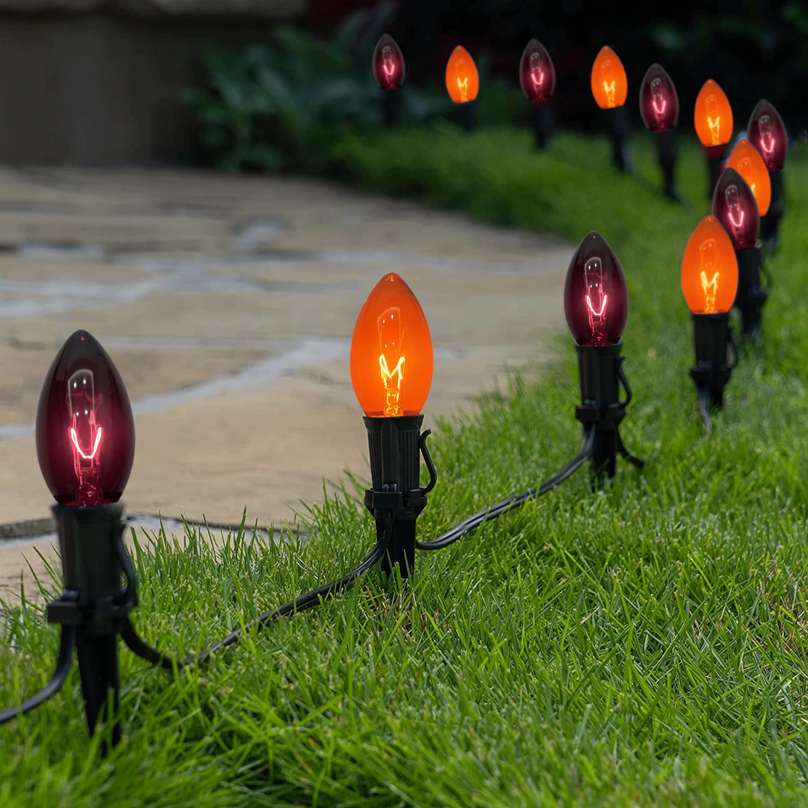 Konictom Halloween Pathway Lights, 10 Pack C9 Orange/Black Stake Lights, Waterproof 19.5Ft