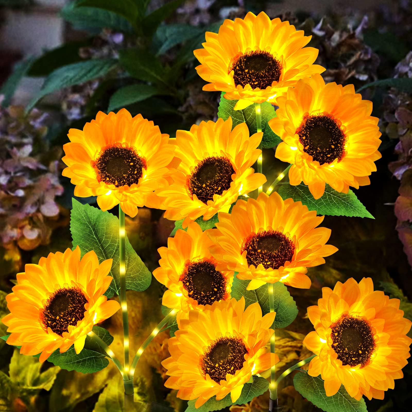 KOOPER Solar Lights Outdoor Decor - Upgraded 8 Pack Solar Garden Lights with 24 Sunflower Lights  Waterproof Solar Outdoor Lights Auto ON/Off Solar Decorative Lights for Garden  Patio  Yard