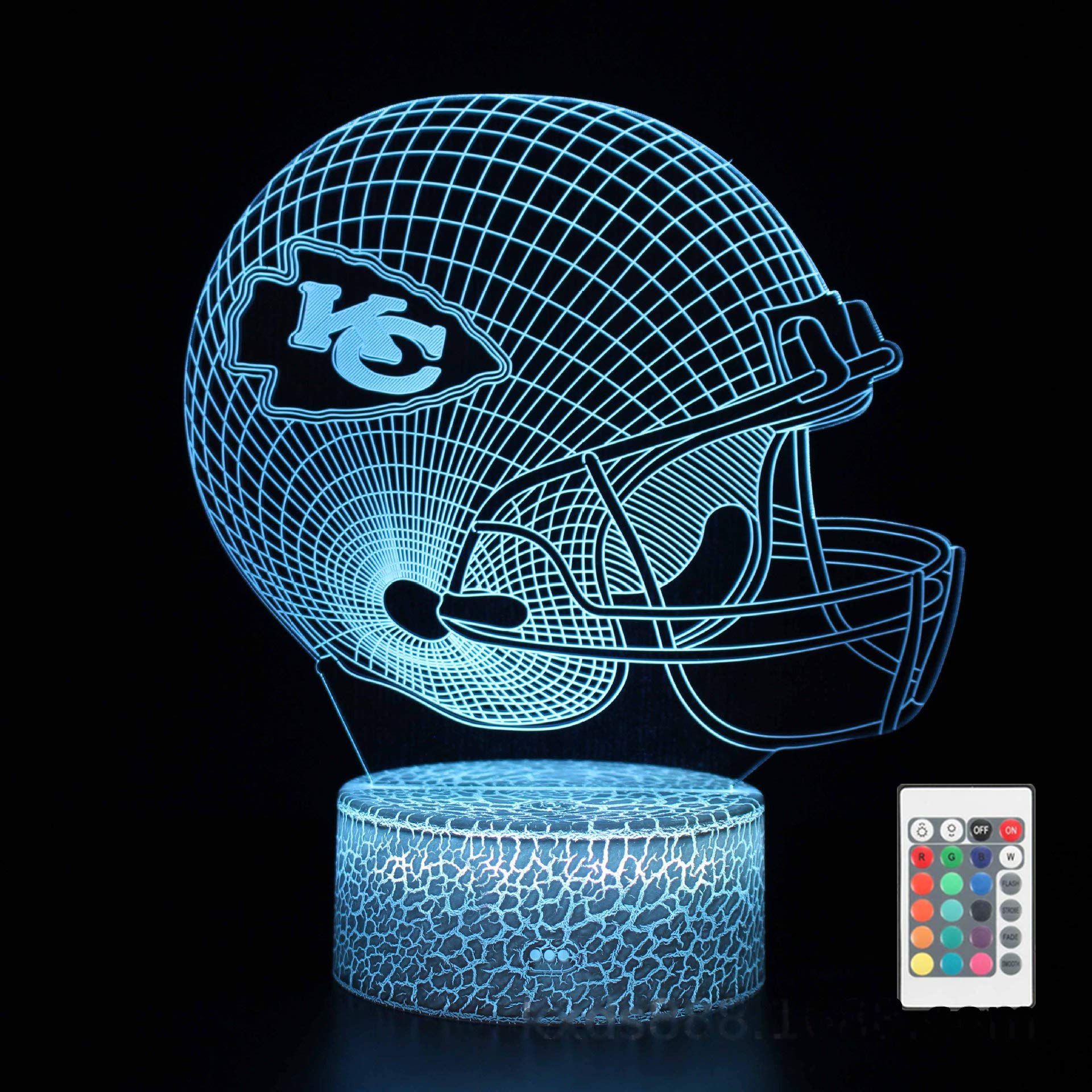 junnire Cute Chiefs Football Helmet 3D Optical Illusion LED Bedroom Decor Sleep Table Lamp with Remote 7 Colors Acrylic Visual N