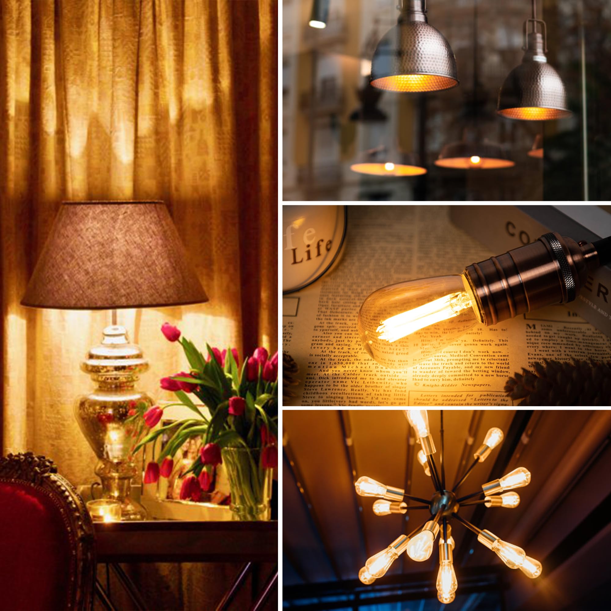 Grensk E26 Amber Led Light Bulbs 40 Watt Equivalent, S14 4.8W Low Watt Light Bulb, 2700K Warm White Retro Filament Edison Warm B