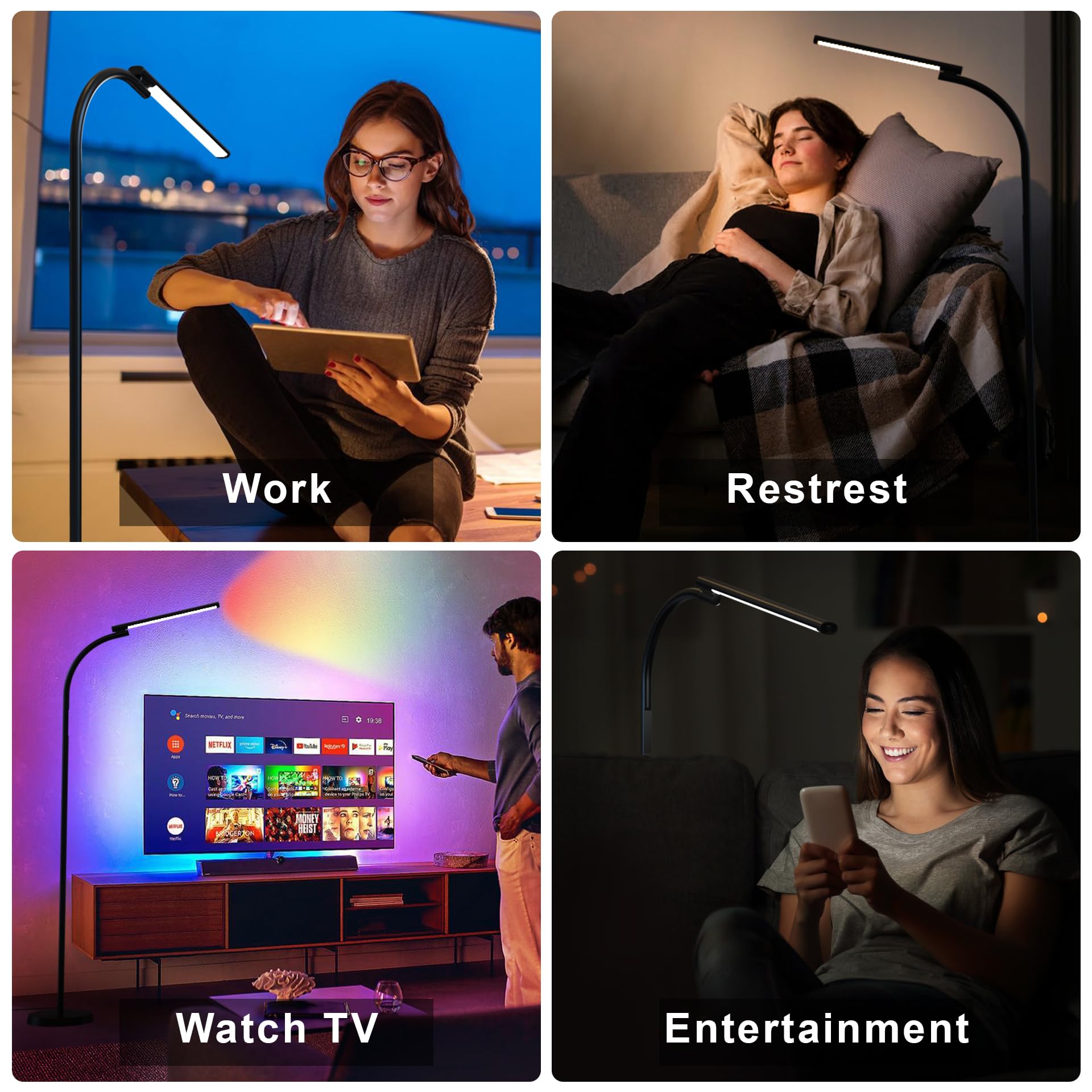 Led Floor Lamp, Bright Rgb Floor Lamps For Living Room, Adjustable 3000K-6000K Colors & Brightness, Gooseneck Modern Standing La
