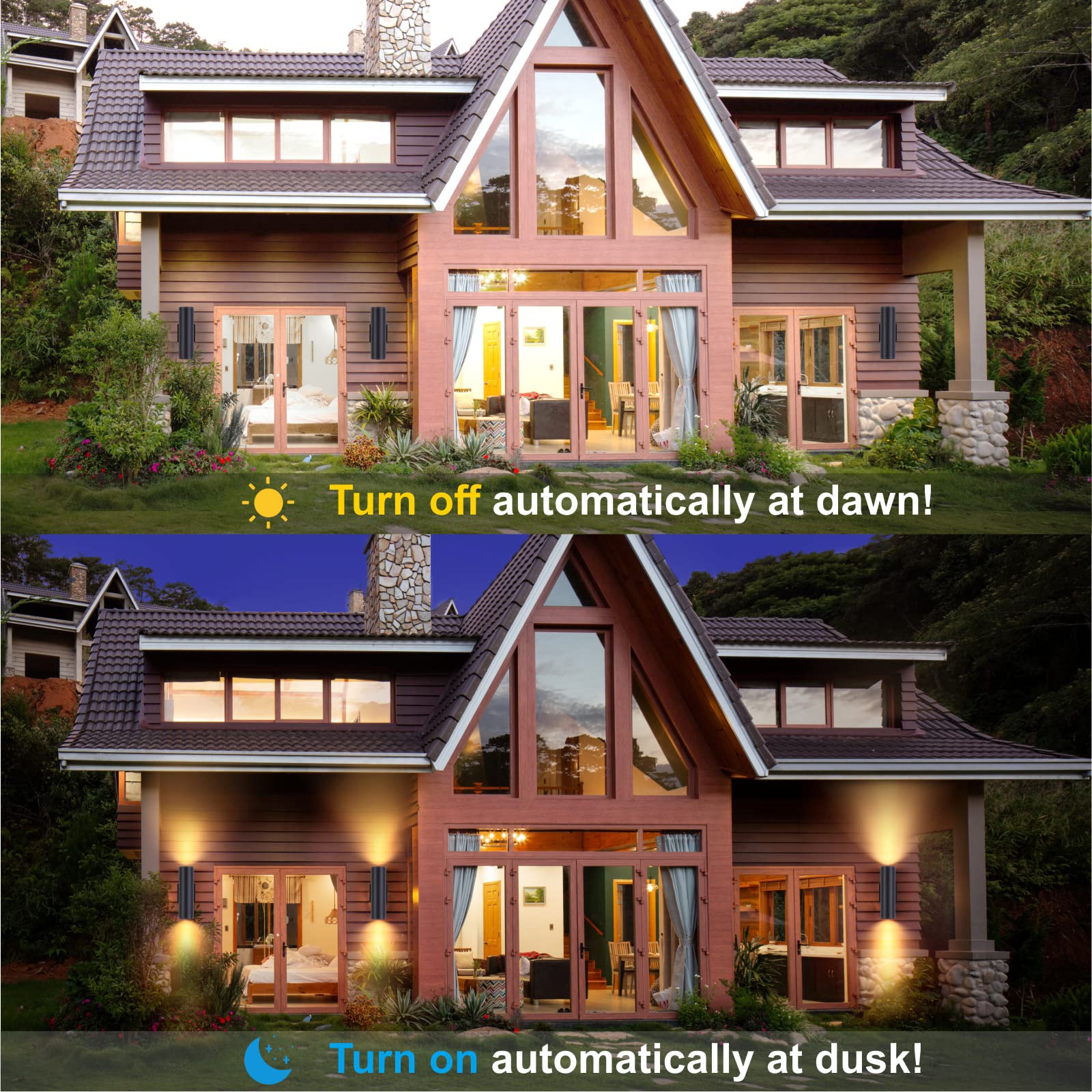 DAKAFUL Outdoor Wall Lights, 12W LED, Dusk to Dawn, IP65 Waterproof, 2 Packs, Black, Model DK-CWLS-2P