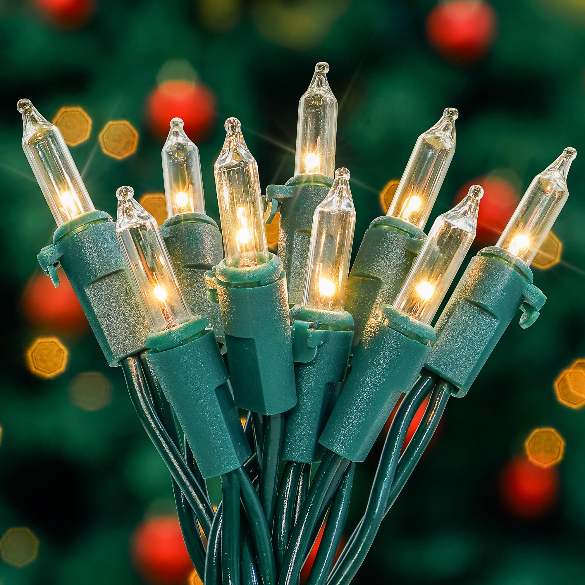 YOUNGAR Christmas Lights, Clear Outdoor Lights,2 Pack 23FT 100 Green Wire Lights Connectable Incandescent Mini Light,UL Approved