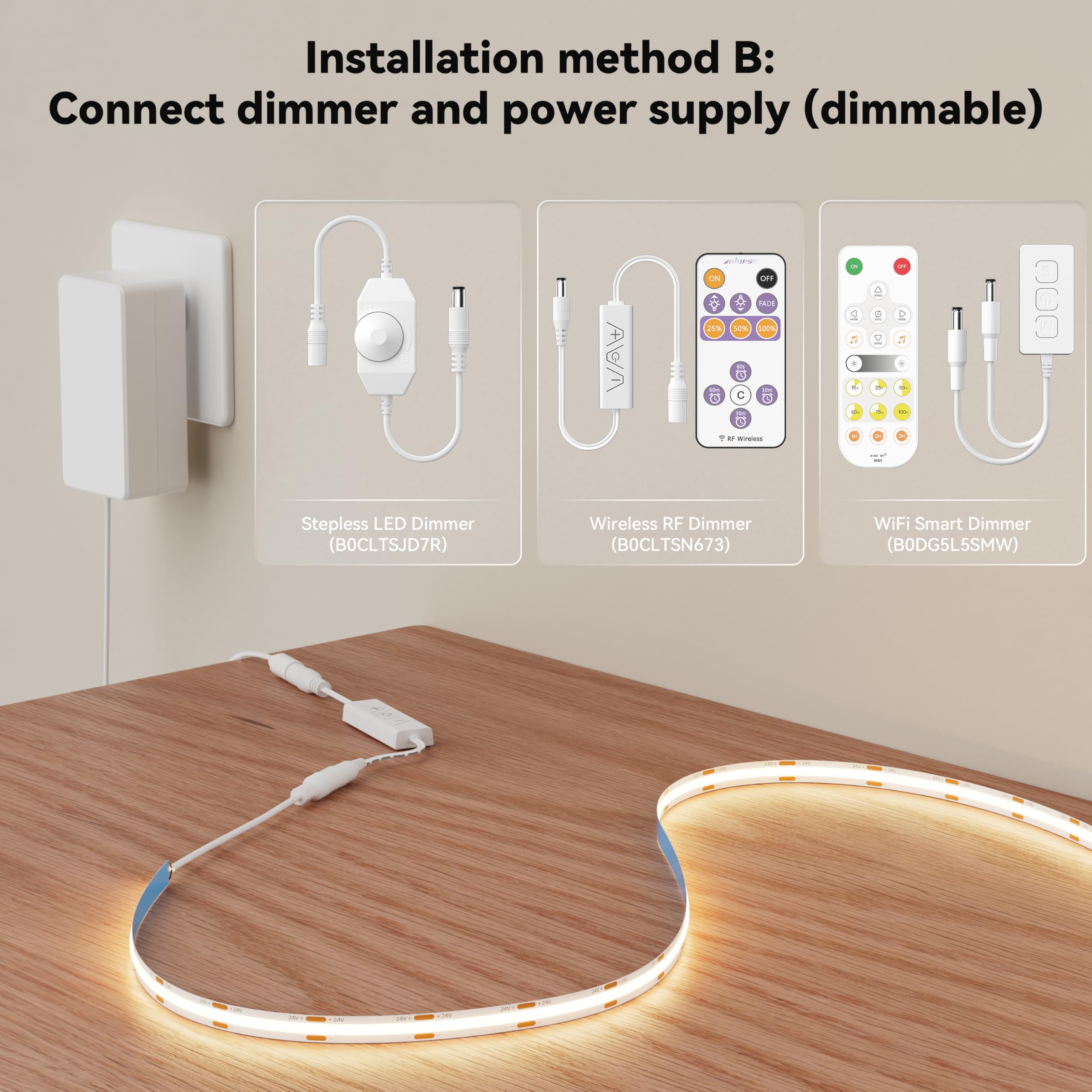 Miwise Cob Led Strip 20Ft/6.1M Cri 90+ Warm White 3000K High Lumen Super Bright Flexible Dc24V Led Tape Light For Cabinet Home Office Diy Lighting Projects(Adapter & Controller Not Included)