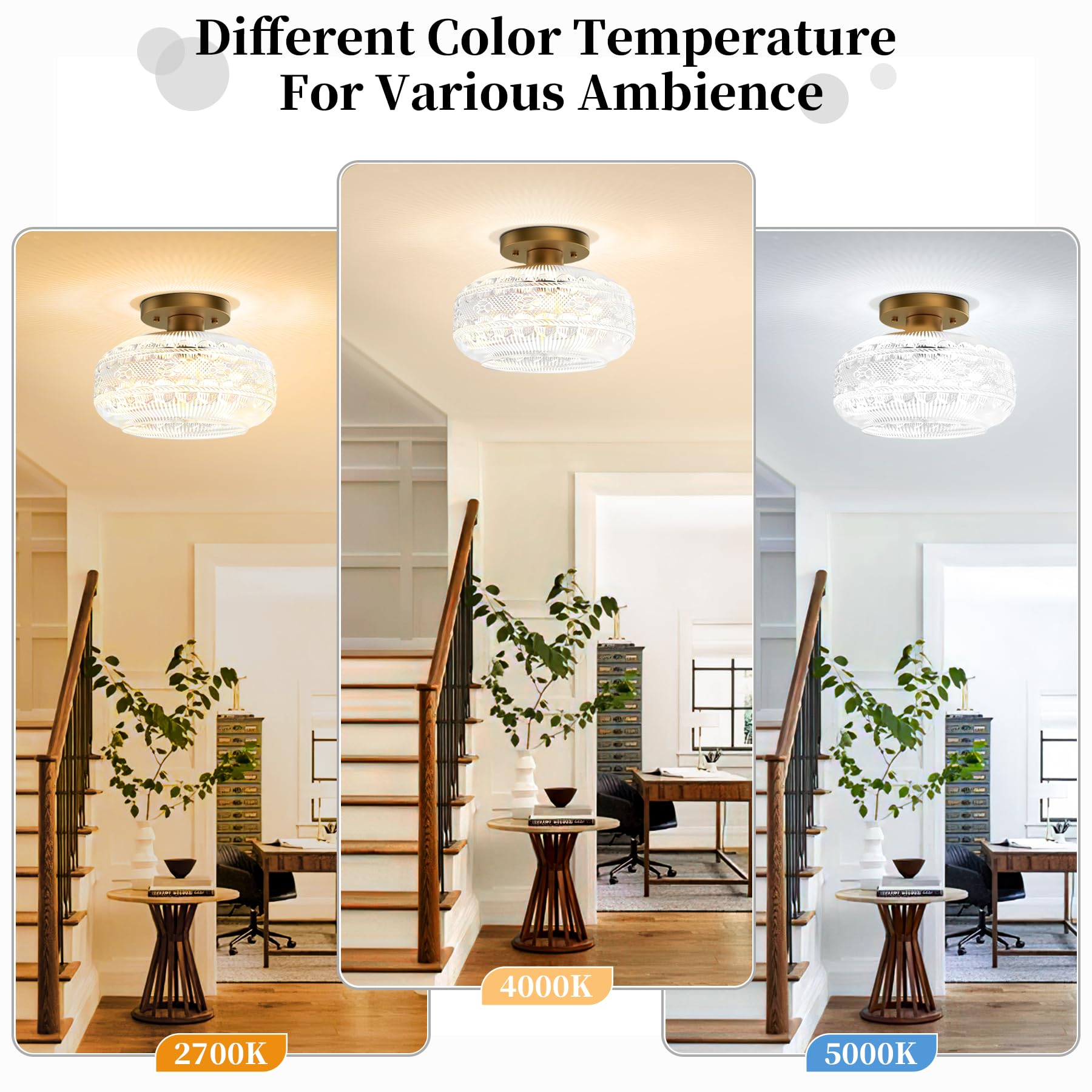 Industrial Semi Flush Mount Ceiling Light Fixture,Gold Globe Glass Hallway Lights Fixtures Ceiling,Vintage Ceiling Lights,Farmho