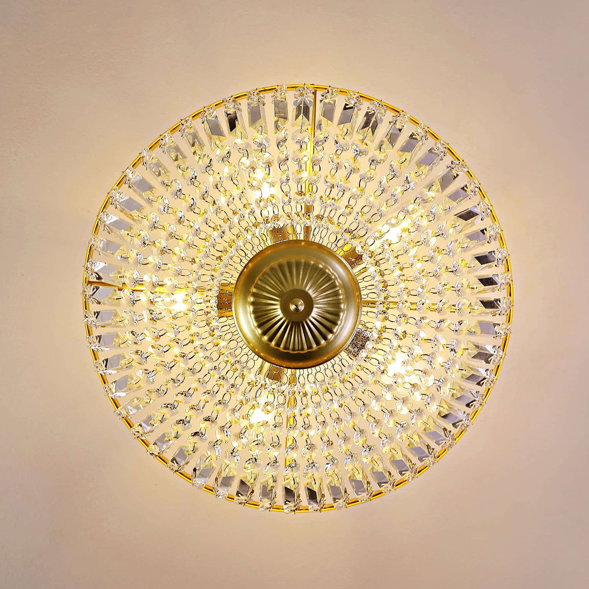 WINGBO 5-Light Crystal Ceiling Light Fixture, Modern Raindrop Chandelier, 19.5 Inch, Gold