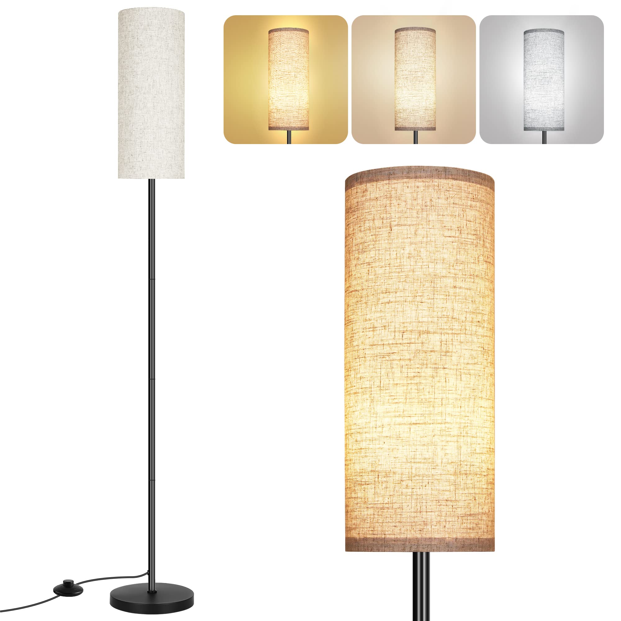 PARTPHONER Floor Lamp, Modern Minimalist Design, Beige Metal, Model ZYTFL, Foot Switch, Ideal for Living Room, Bedroom, Office