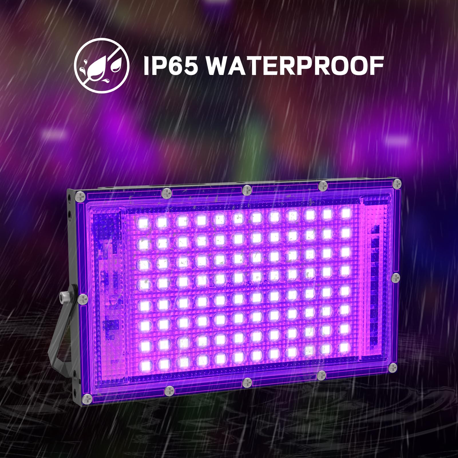 Elwoks 100W Led Black Light 2 Pack, Black Lights For Glow Party, Ultra Thin Black Lights Flood Lights With On/Off Switch, Glow In The Dark, For Party, Halloween, Body Painting