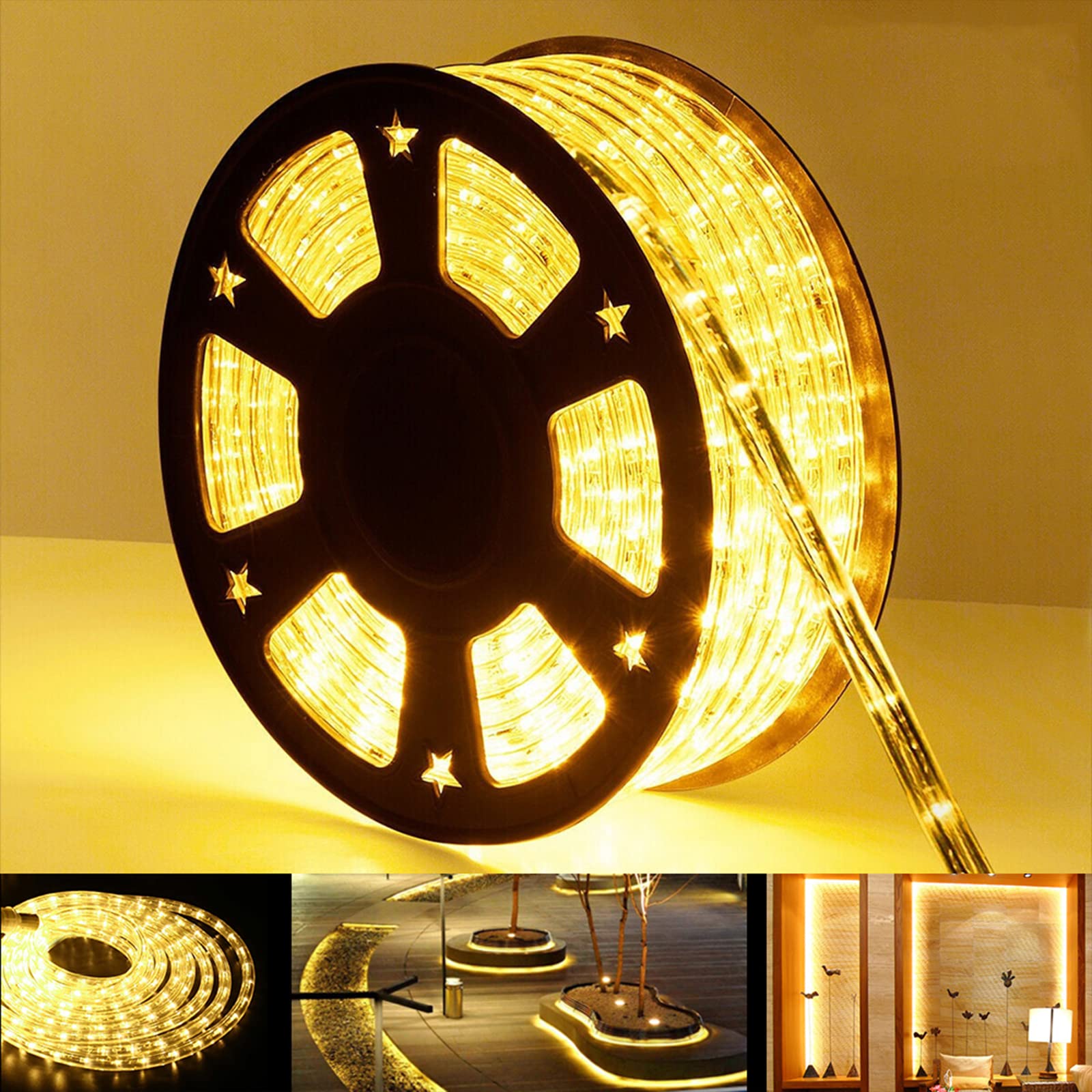 Jnaurb 150ft LED Rope Lights, Waterproof Warm White Flexible Tube Lights with 8 Modes for Indoor/Outdoor Decoration