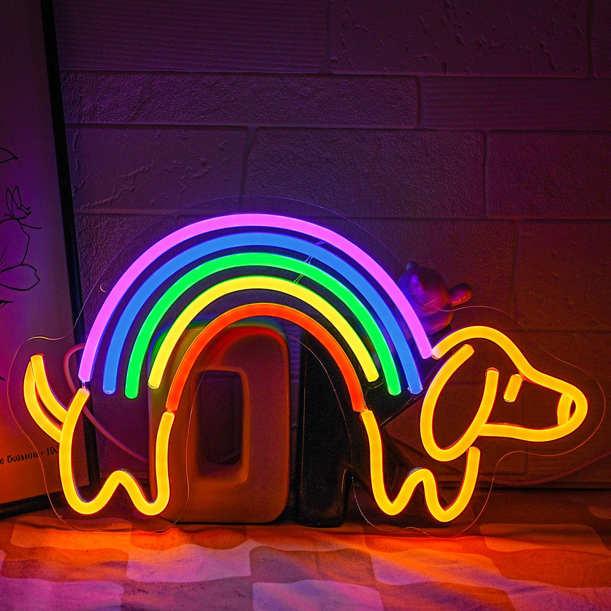 Doghnuts Led Logo Gyaksjm Rainbow Dachshund Neon Sign - Dimmable Wall Decor - Large Mult ...