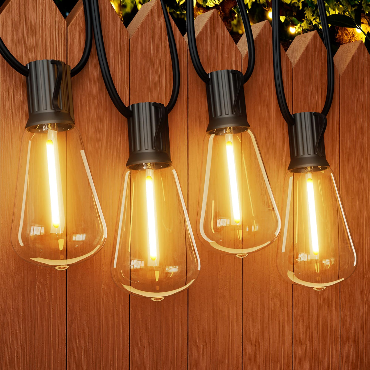 Ohlux 120Ft Outdoor String Lights, 62 St38 Edison Led Bulbs, E12 Base, 2200K Cafe Warm Color, Max.Connectable 14 Strands, Anti-F