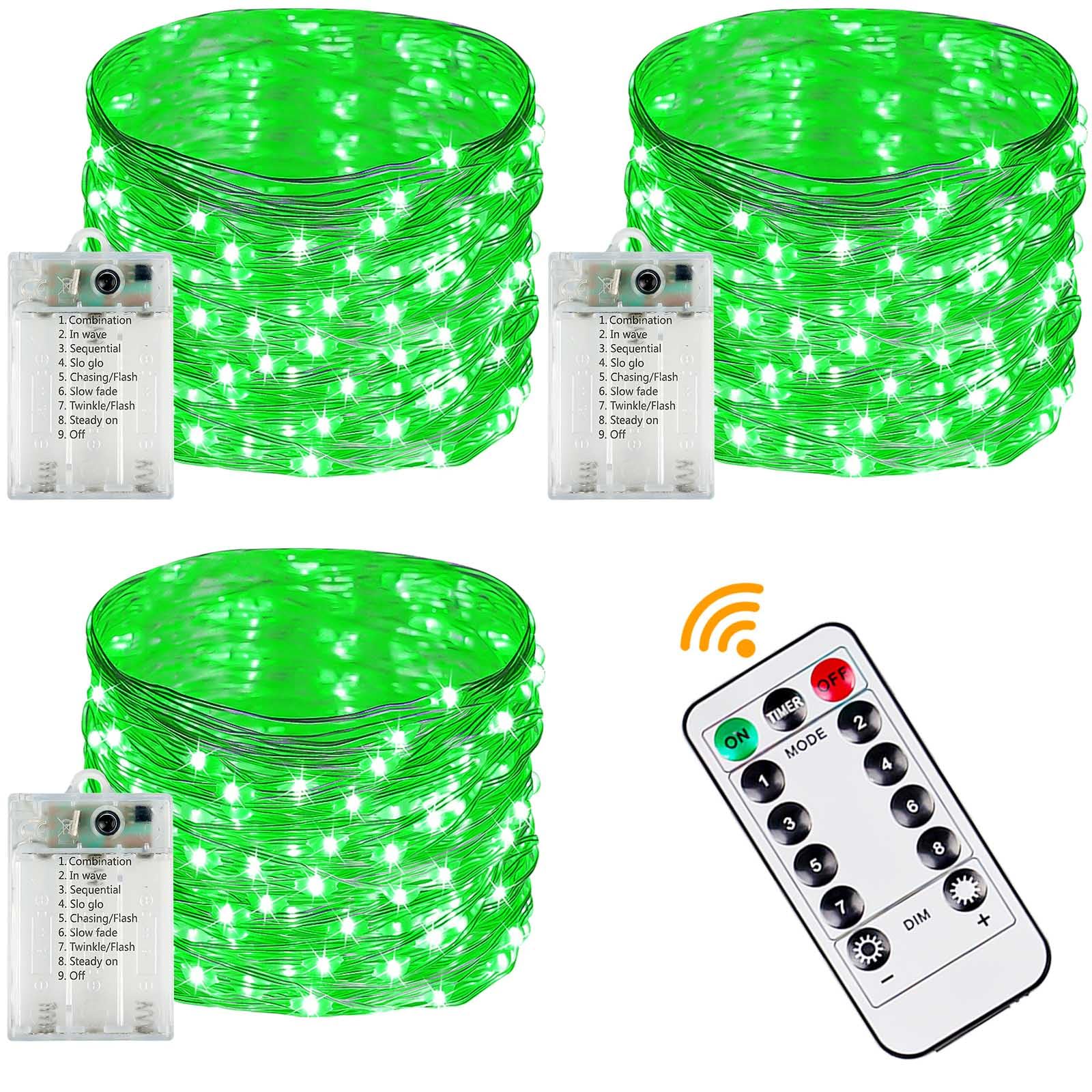 YIQU 3 Pack Battery Operated Fairy Lights, 80 LED, 26 FT, Green, with Remote Control Timer, 8 Modes for Indoor Outdoor Decorations