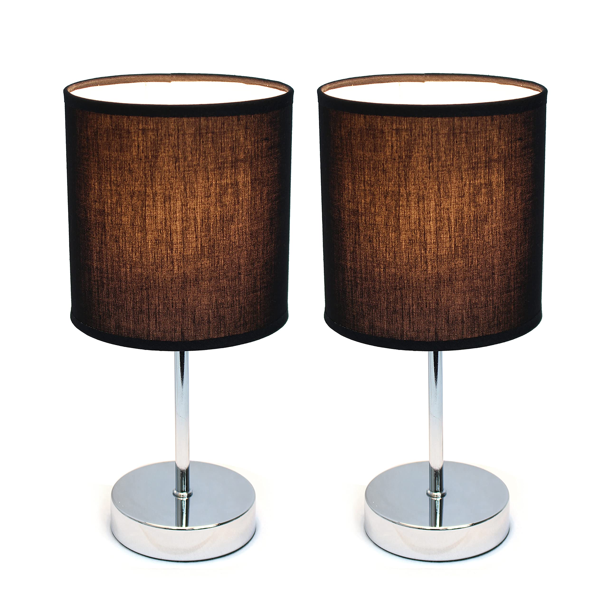 Simple Designs Lt2007-Blk-2Pk Chrome Mini Basic Table Lamp With Fabric Shade 2 Pack Set, Black