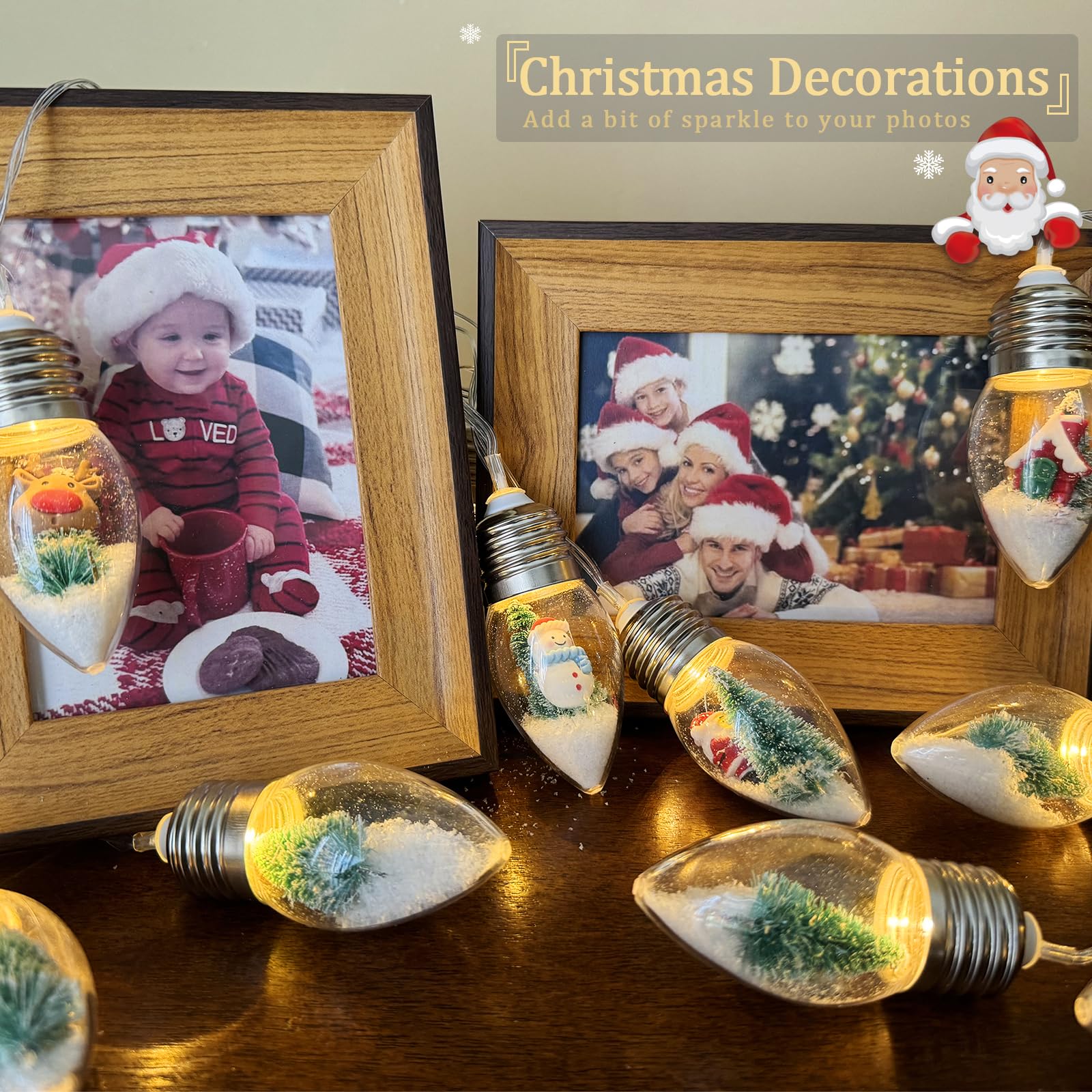 Christmas Tree Lights For Indoor, Snow Globe String Lights, Christmas Snow Globes String Lights Battery Operated, 10Led Globe Bulbs String Light With Tree& Snow & Cute Ornaments For Bedroom 2Pack