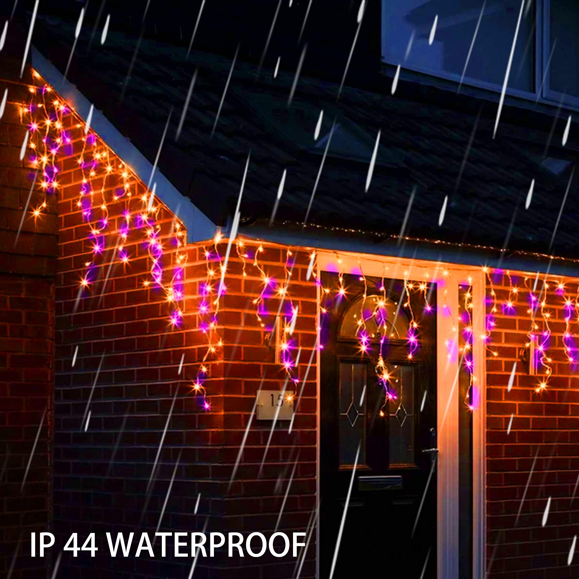 Dazzle Bright 360 LED Halloween Icicle Lights Outdoor, Light Up Halloween Decorations 8 Modes Fairy Lights for Outside Patio Gar