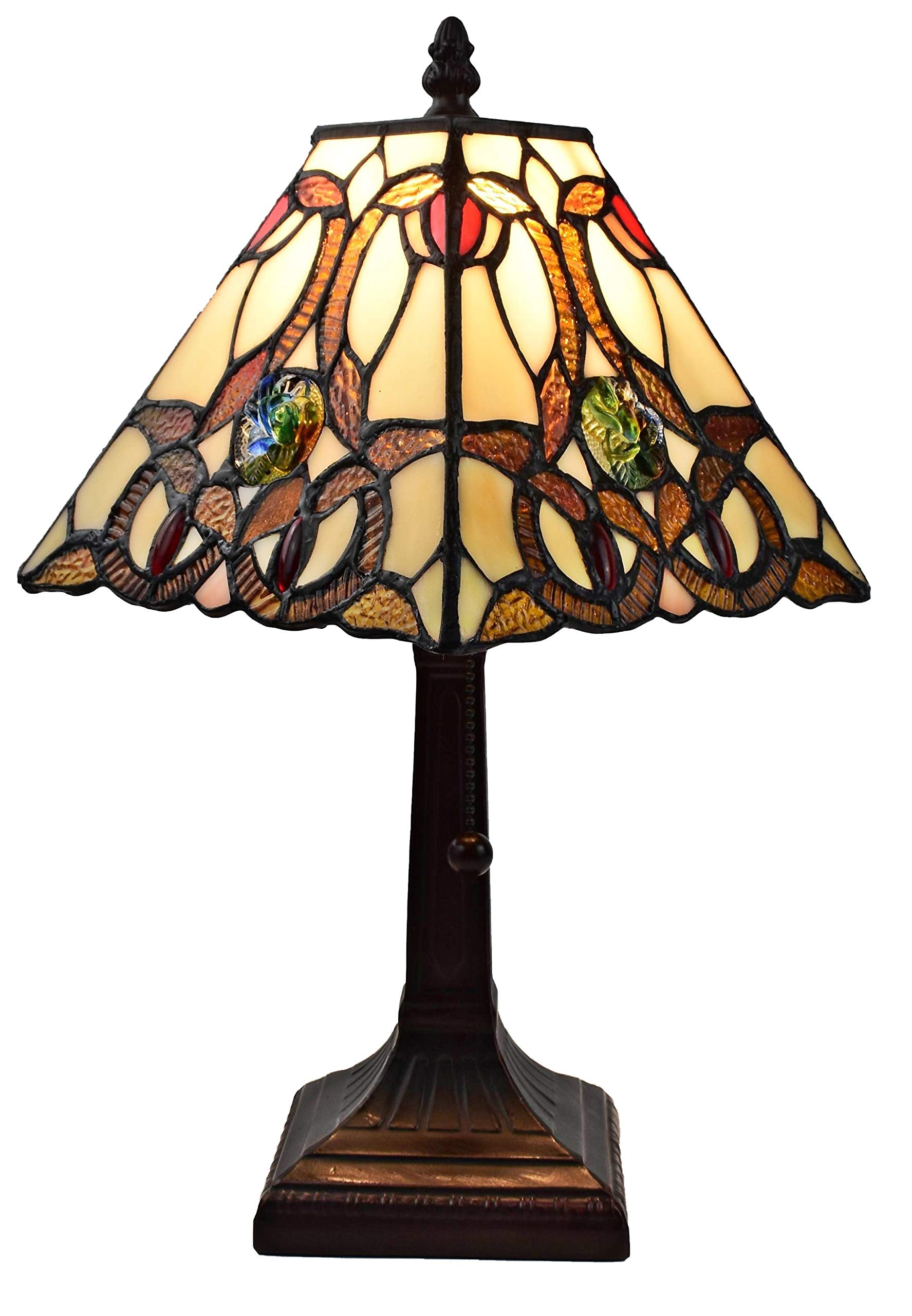 Amora Vintage Tiffany Table Lamp - Multicolor Glass - 15·Frosted White - Model AM338TL08