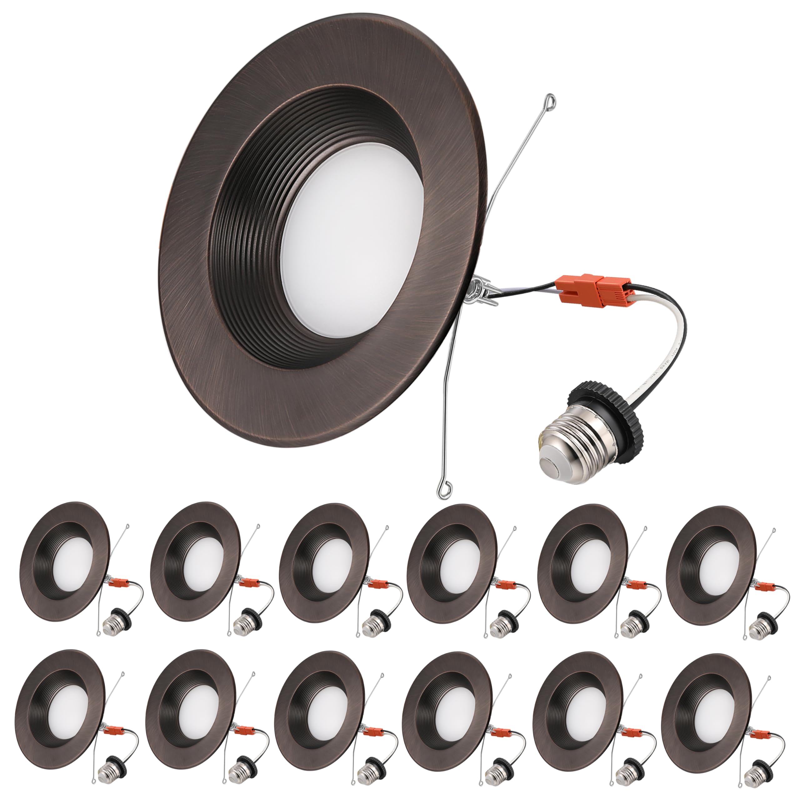 5/6 Inch Retrofit Can Lights - Dimmable  13.5W  1200LM  2700K/3000K/4000K/5000K/6000K Selectable  LED Recessed Lighting with Baffle Trim  6inch 12P Oil-Rubbed Bronze