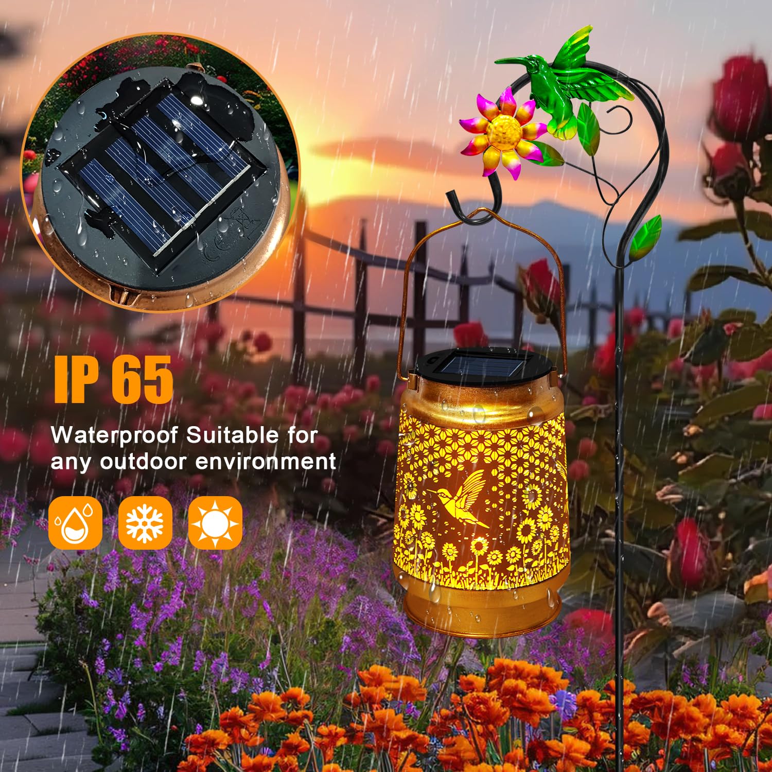 2 Pack Solar Lanterns Outdoor Decor - Perfect Gifts For Mom Women Grandma, Solar Powered Hummingbird Sunflower Lantern With 8-Ho