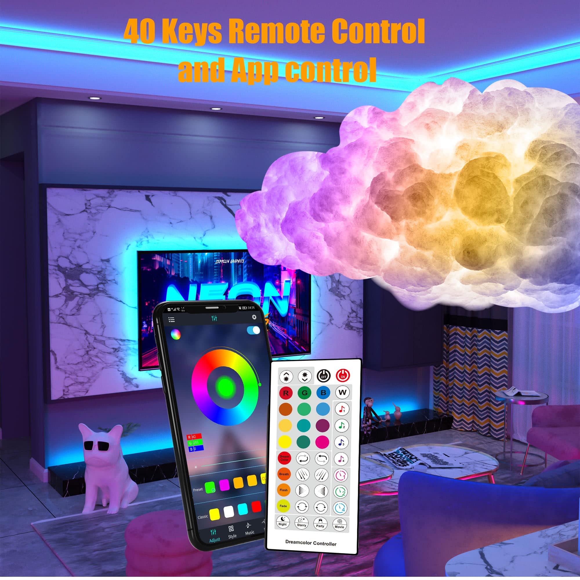 Vilsom Led Cloud Light,2Pcs Rgb Cloud Lights With Ic Remote Control And App Control Cool Lights Sync Music Color Changing Led Lights For Bedroom Ceiling Adults And Kids Modern Home Decorations