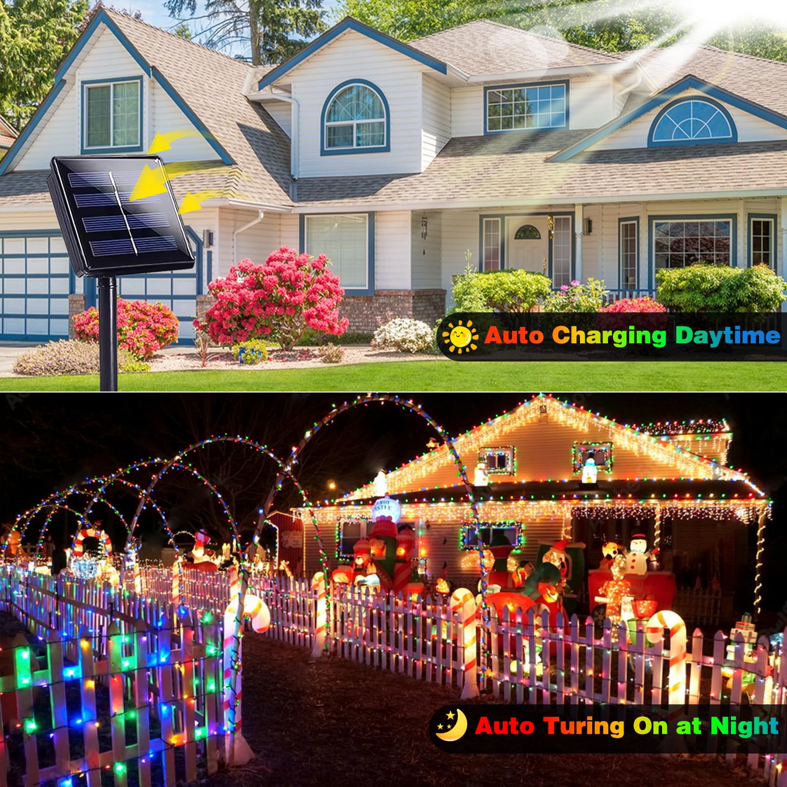 SANJICHA Solar String Lights, 320 LED, 8 Lighting Modes, 180FT, 4 Pack, Waterproof, Multicolor, Green Wire