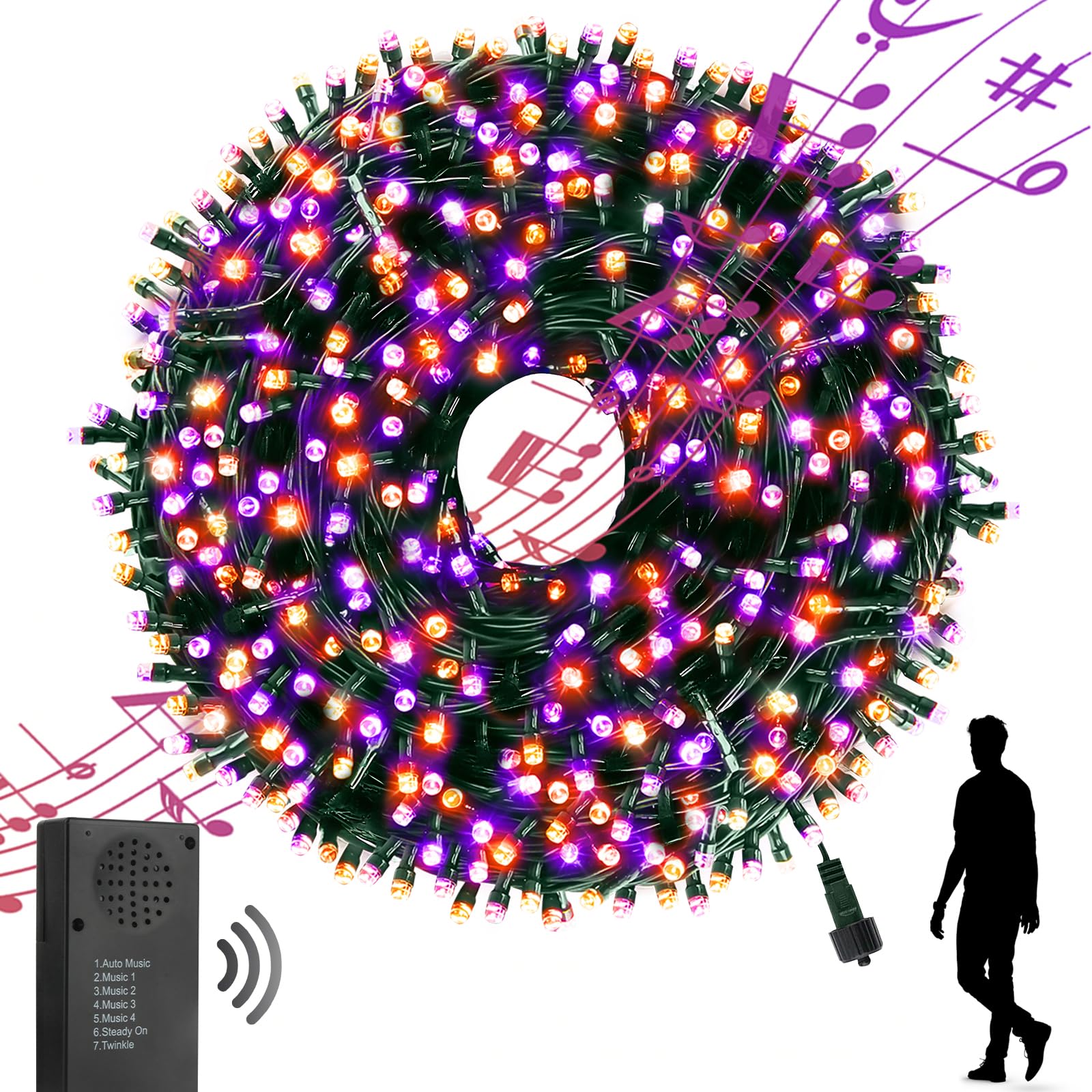 Green Convenience Battery Operated Halloween Lights with Motion Sensor Spooky Music or Battery Powered Orange & Purple 2 Colors 