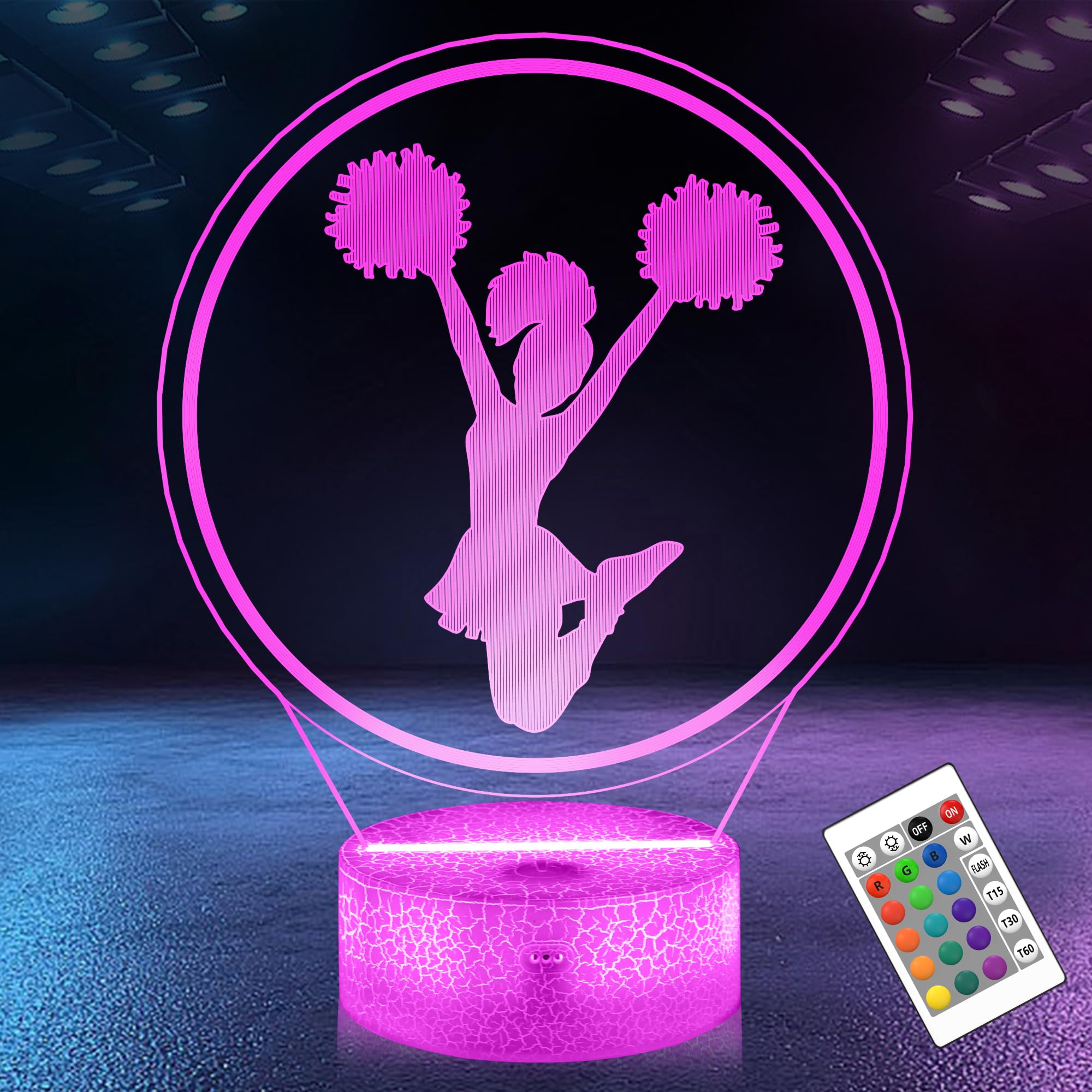 Okiyid Cheerleader Gifts For Girls  3D Lamp  Cheerleader Night Light With 16 Rgb Colors Remote Control Timer Dimmer  Sport Fan Decor For Kids Room  Girls Birthday Gifts