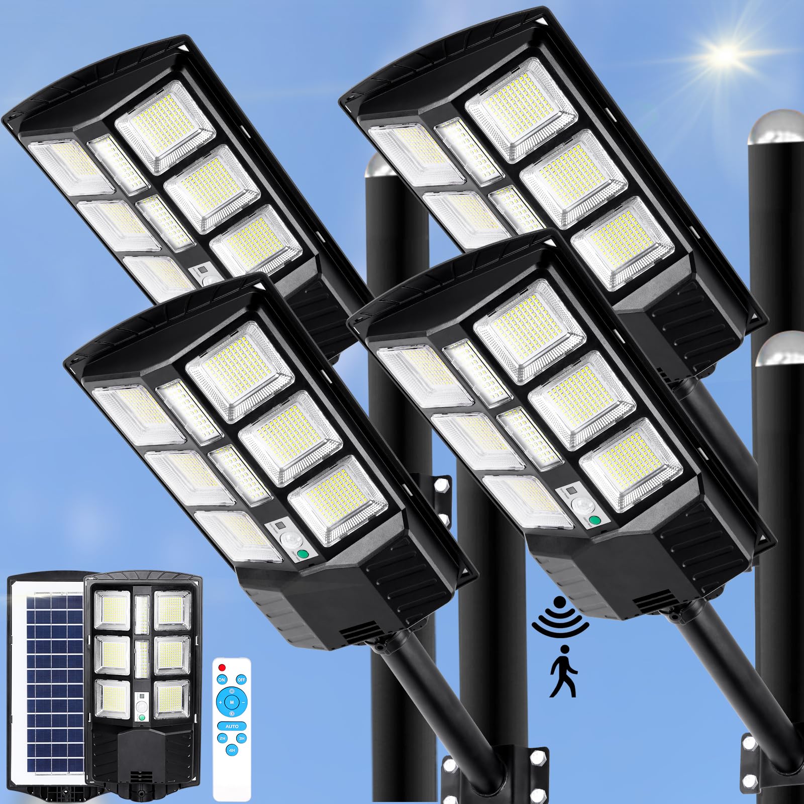 ZJOJO 2800W Solar Street Lights Outdoor Waterproof, 30000LM 728 LEDs Solar Lights Outdoor Dusk to Dawn, 6500K Commercial Parking