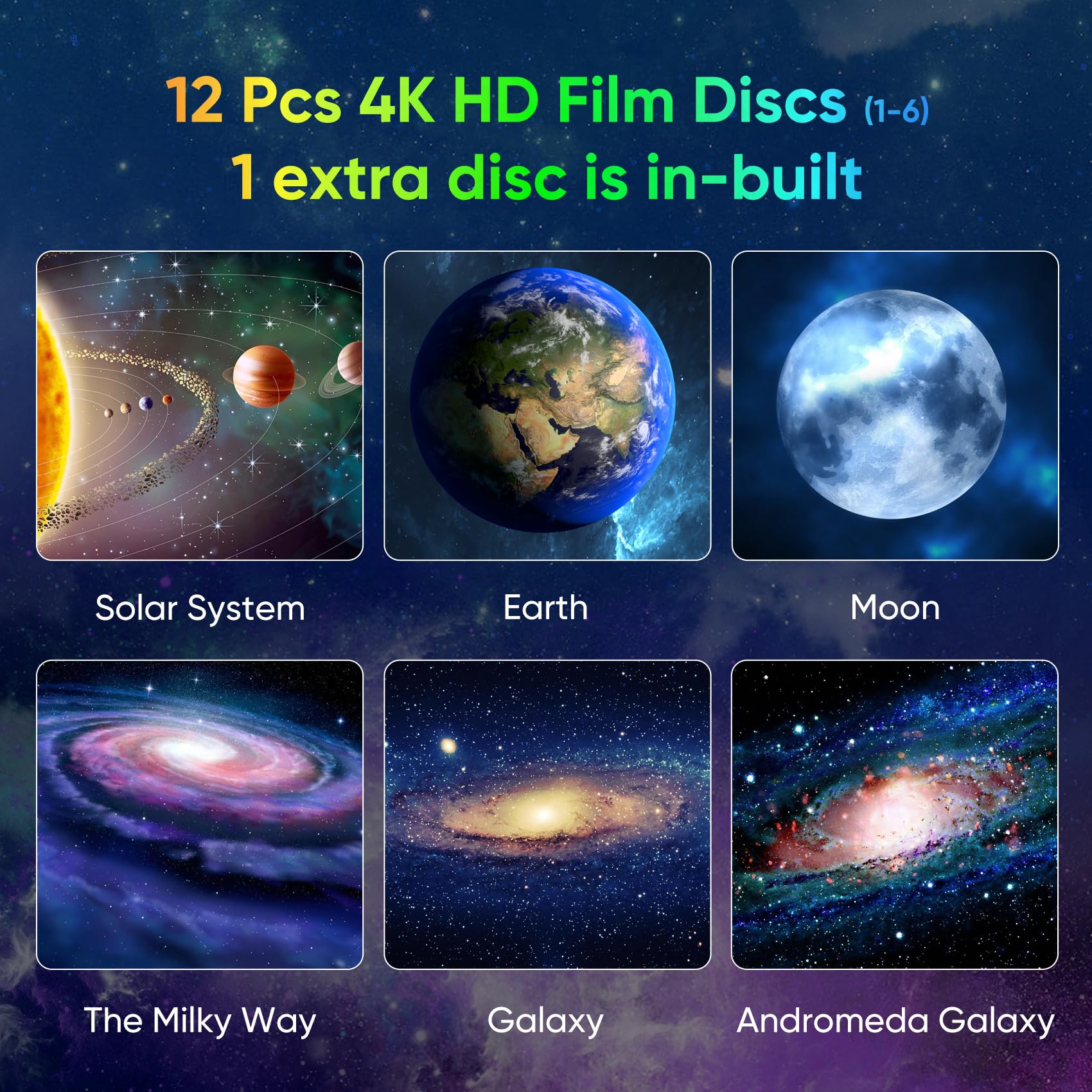 Galaxy Projector For Bedroom, Hd Image Star Projector Galaxy Light Adjustable Knob, 13 Film Discs Planetarium Projector For Kids
