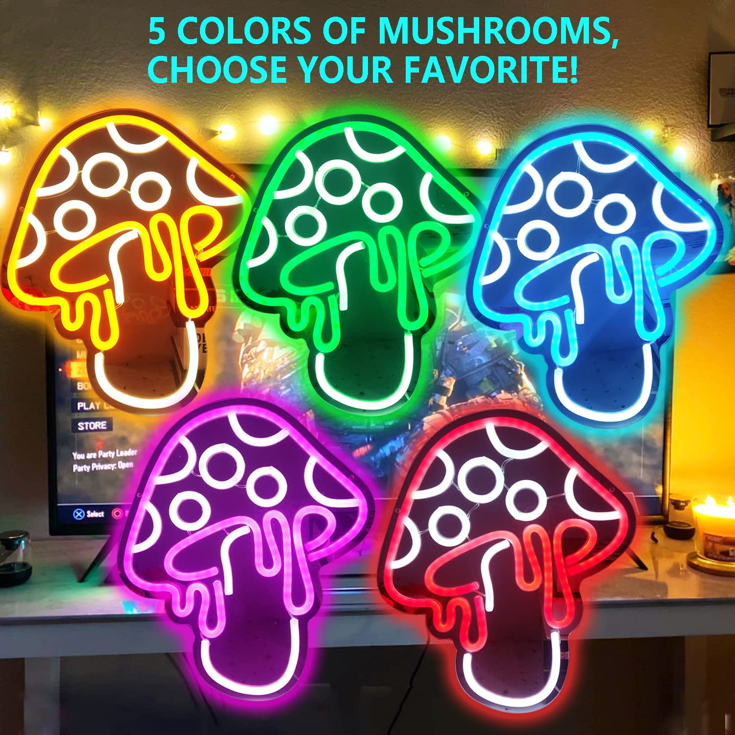 Mushroom Neon Sign - Dimmable Led Light, Cute 3D Wall Art, Signs For Decor Game Room Bedroom, Holiday Gift Children Kids Girl.