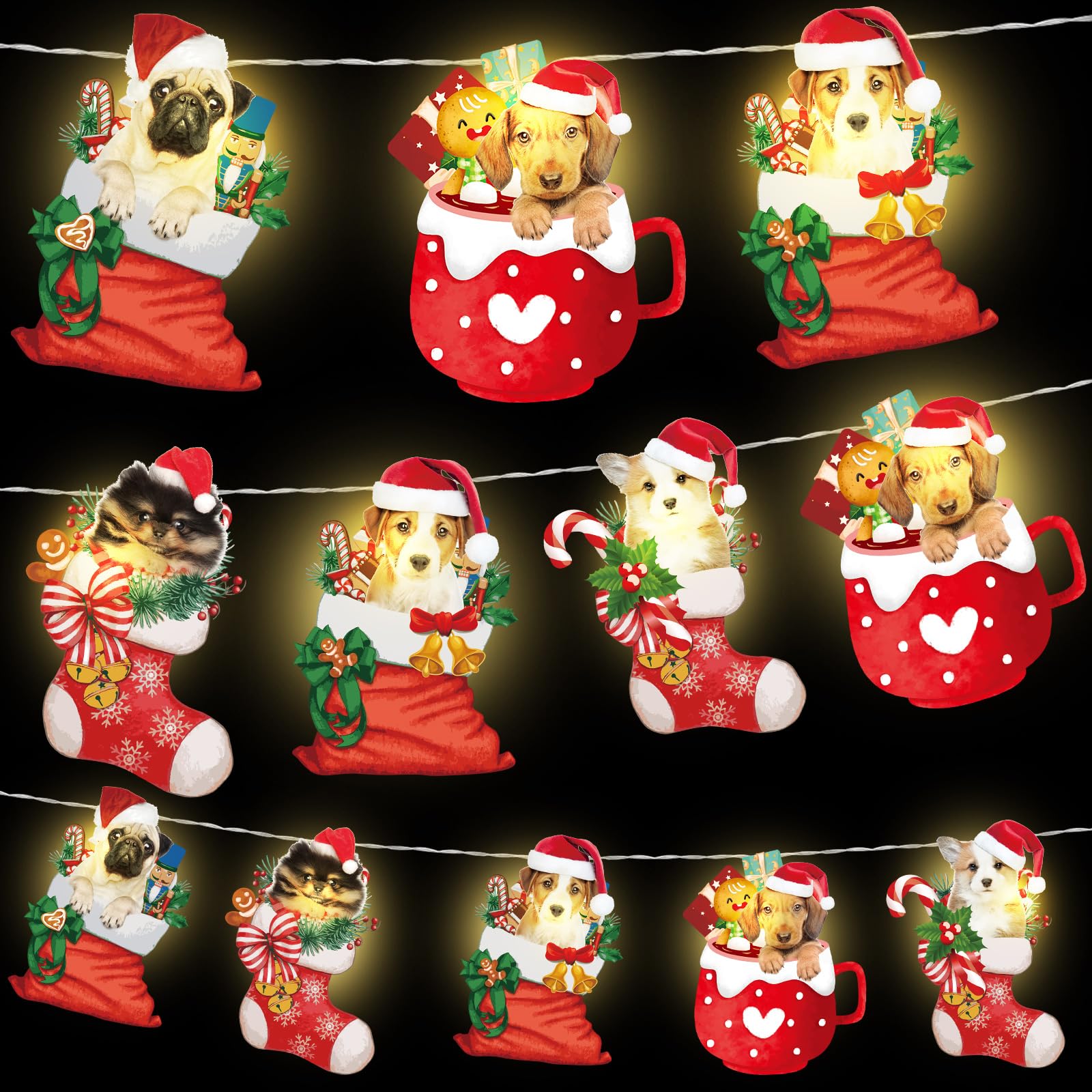Ganeen Christmas String Lights 20 LED 10 ft Cute Hanging String Lights for Christmas Tree Battery Operated Indoor Holiday Lights for Xmas Party Decorations Outdoor Mantel Fireplace(Cute Dog)