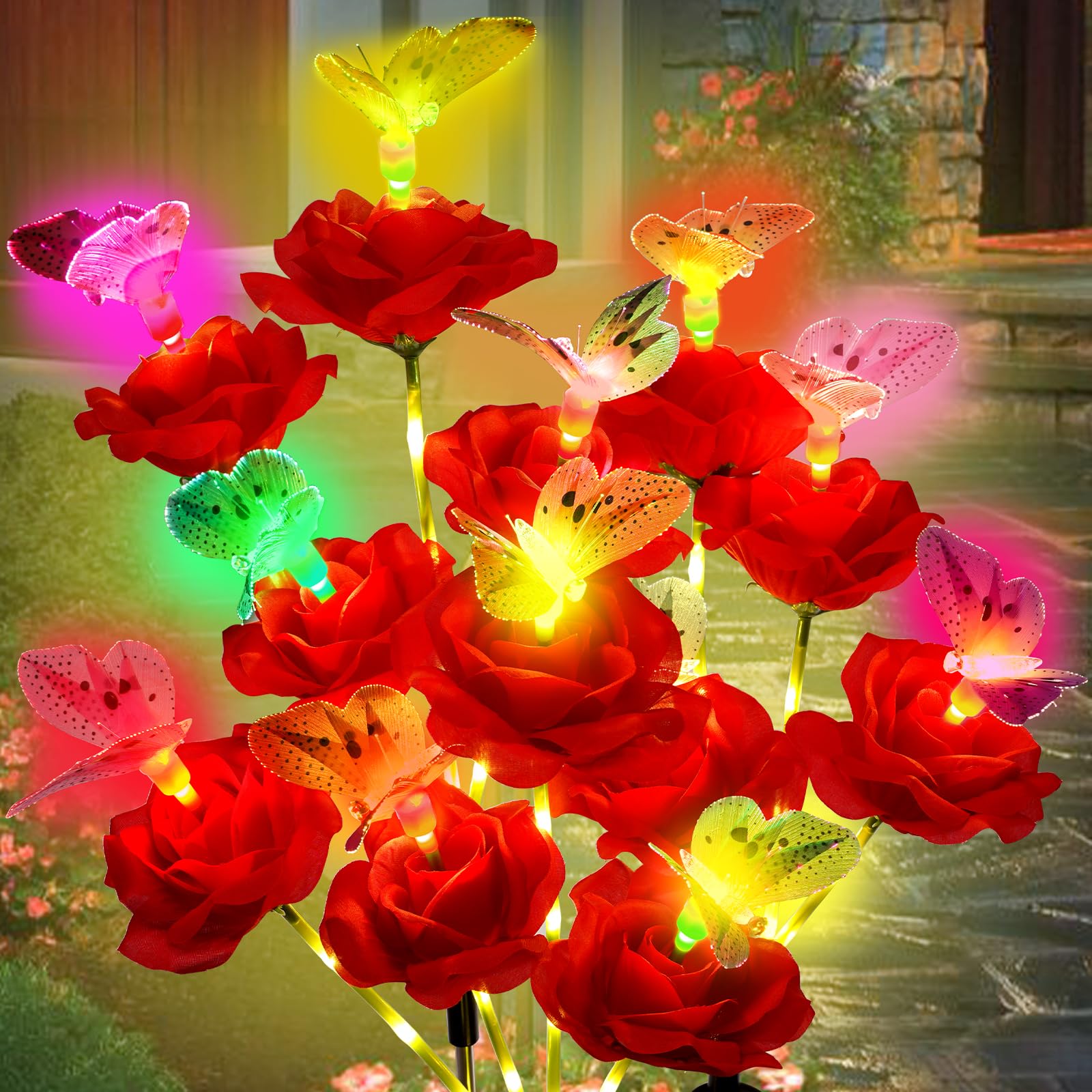 Solar Butterfly Rose Garden Lights Outdoor Waterproof Decorative Flower Garden Decor Yard Patio Lawn Outdoor, Gifts for Mothers