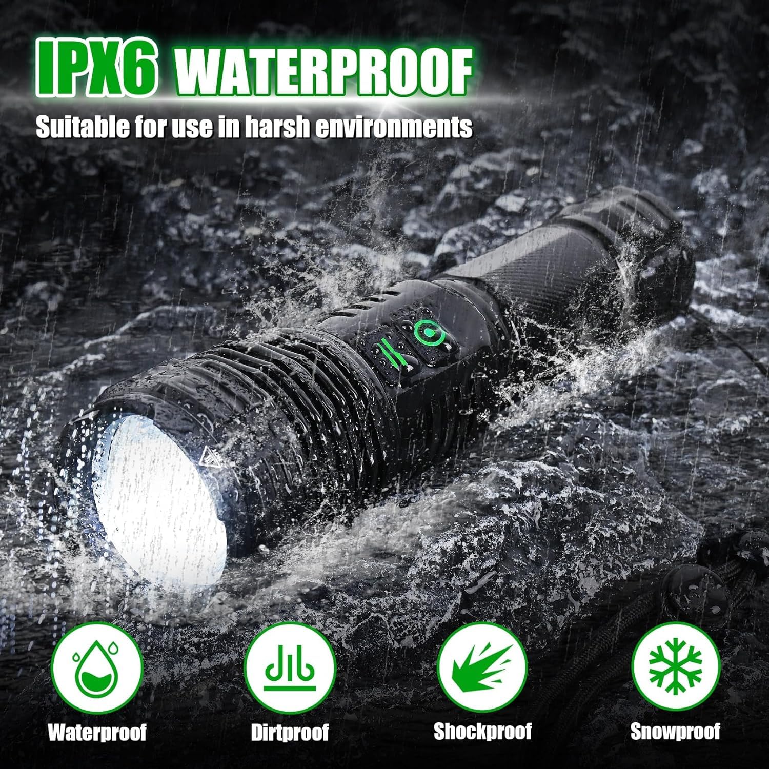 Northlet 2Pack Rechargeable Flashlights, 100000 High Lumens, 5 Modes, Waterproof, Model 2024, Medium Size, Black
