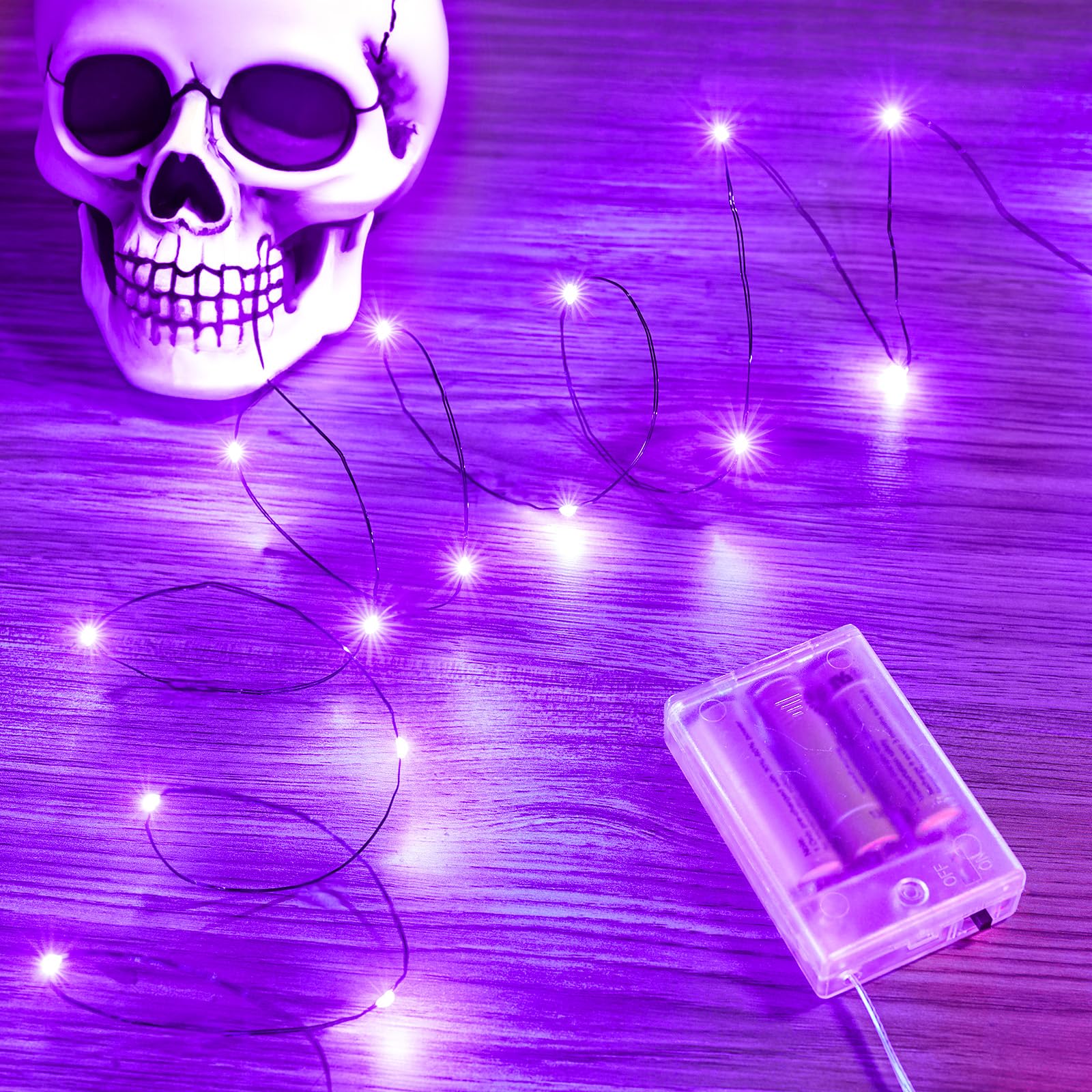 Minetom 33Ft 100 Led Purple Fairy Lights, Battery Operated, Waterproof Copper Wire For Halloween Decorations