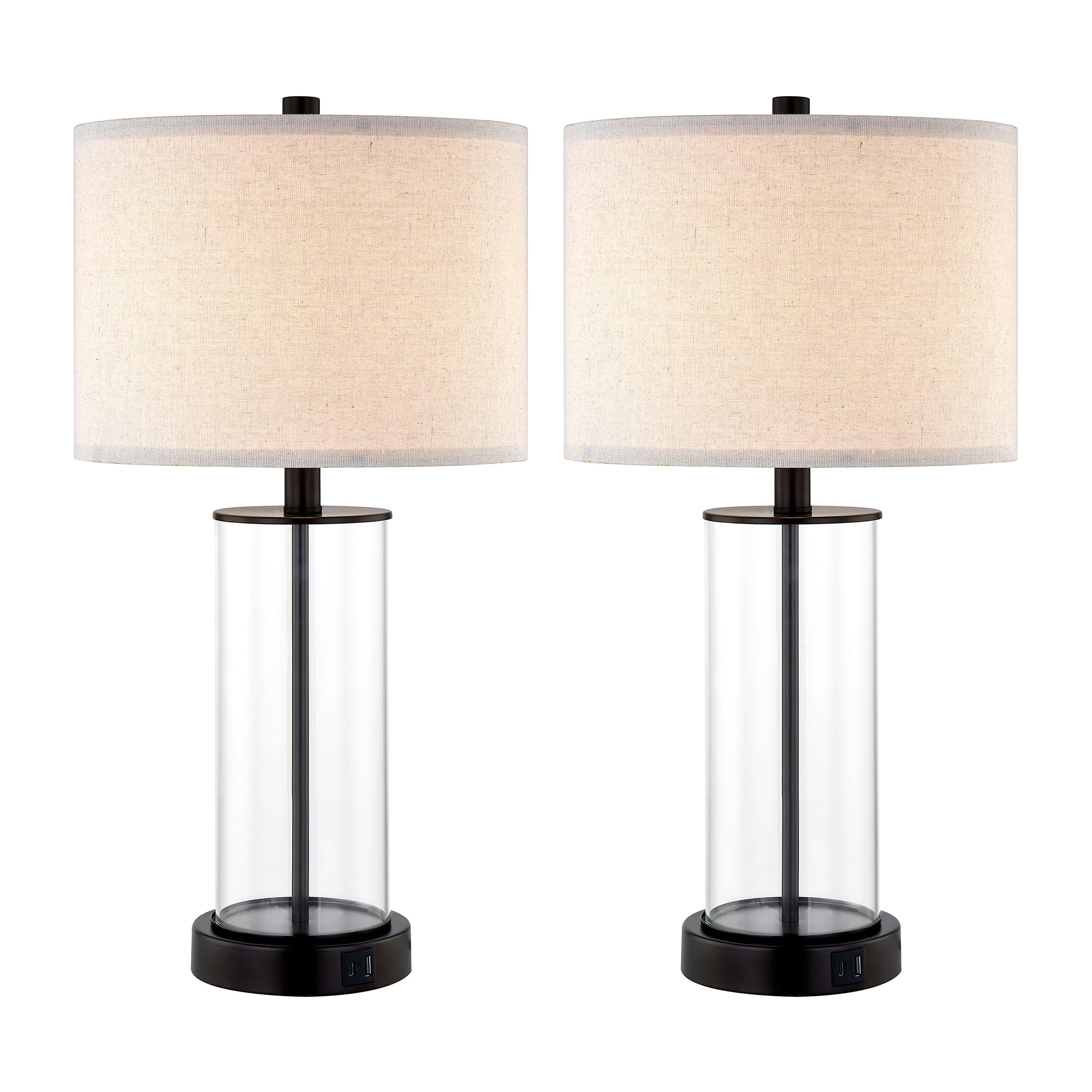 Kyrid Glass Table Lamp Set of 2, 23.5" with USB Ports & AC Outlets, Painted Bronze Finish, Bulbs Included, Model HK21193
