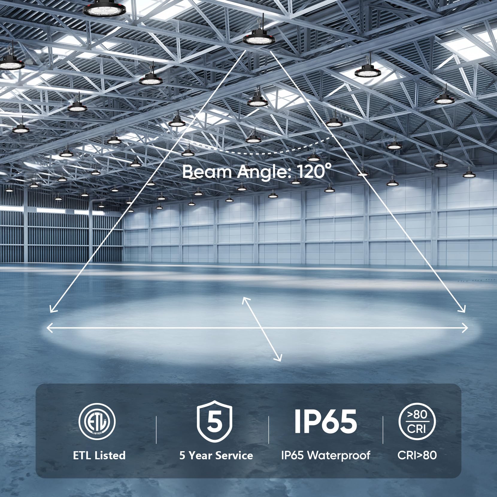 CINOTON 160W UFO LED High Bay Light, 24000LM, Aluminum, Daylight White 5000K, ETL Listed, Model HB025, 1 Pack