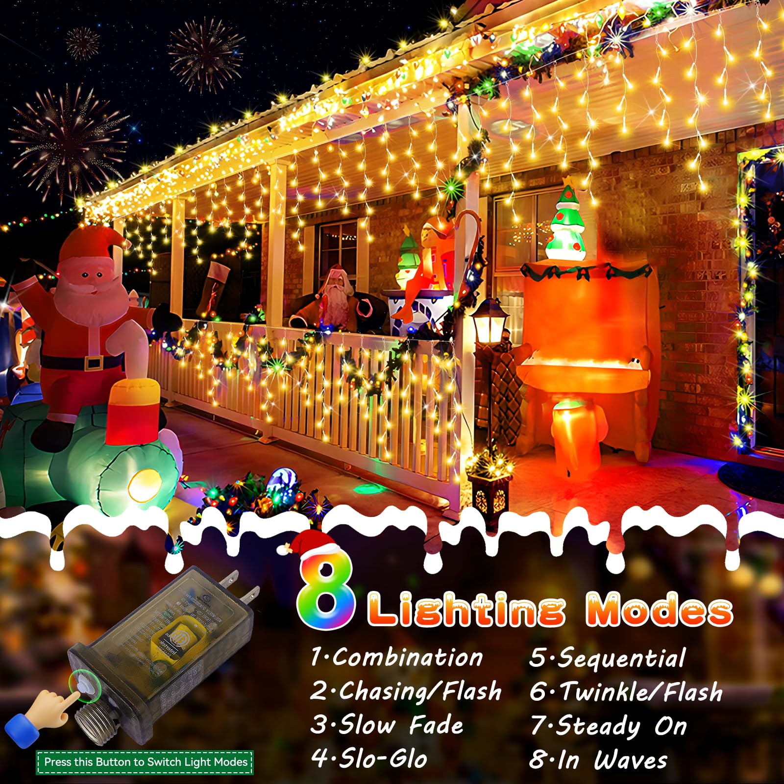 360Led 49Ft Christmas Lights Outdoor Decorations With 72 Drops, Upgrade 8 Modes String Lights, Plug In Waterproof With Timer And
