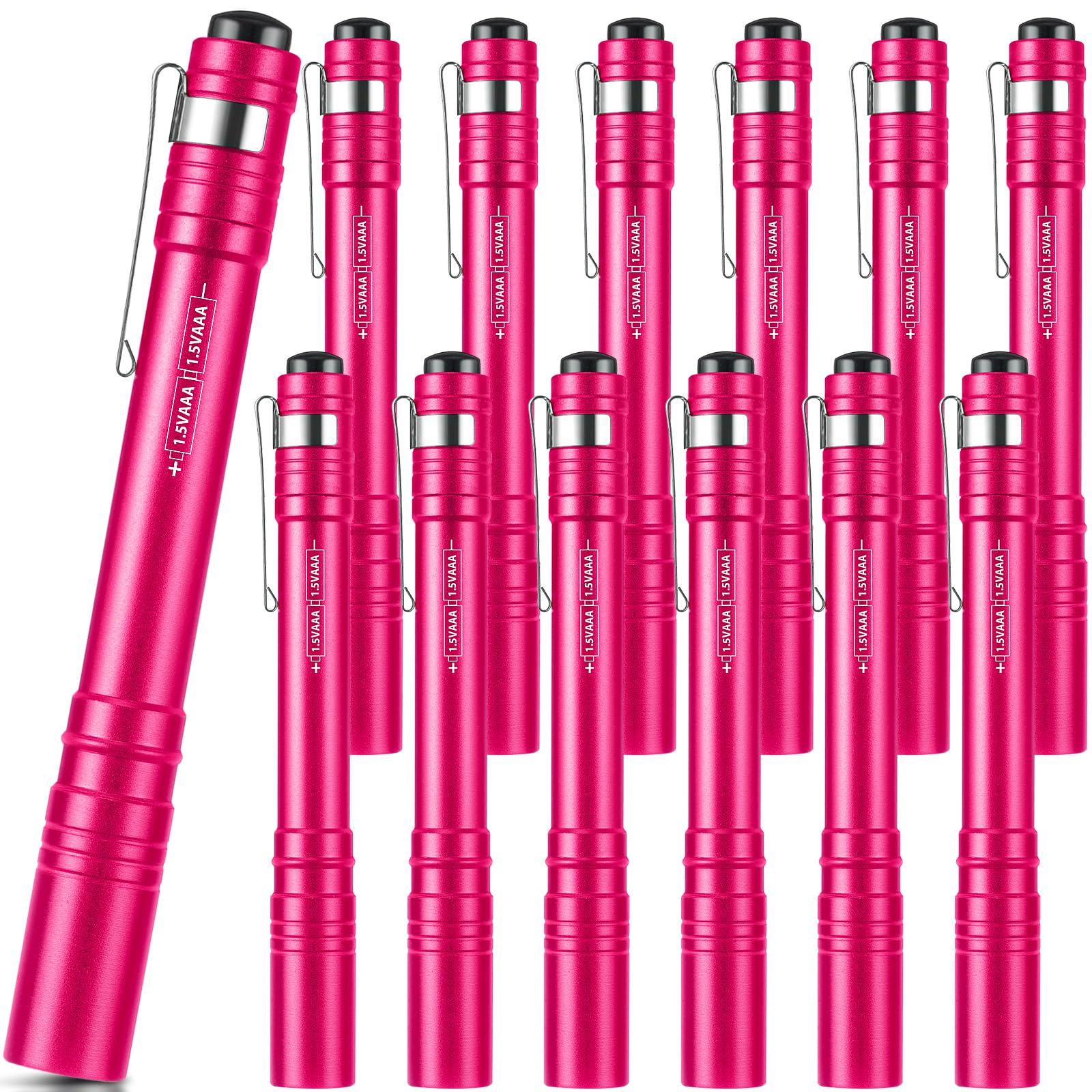 Tujoe LED Penlight, Aluminum Mini Flashlight with Clip, 12 Pack, Rose Red, Model SEW-Tujoe-1705