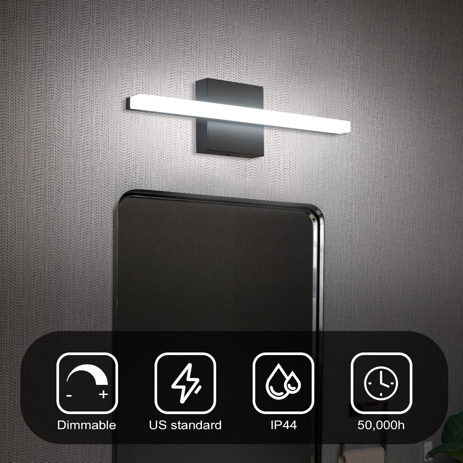 Combuh LED Bathroom Vanity Light Bar Dimmable 16Inch Black Acrylic 6000K Modern Sconce Model 4894773835053