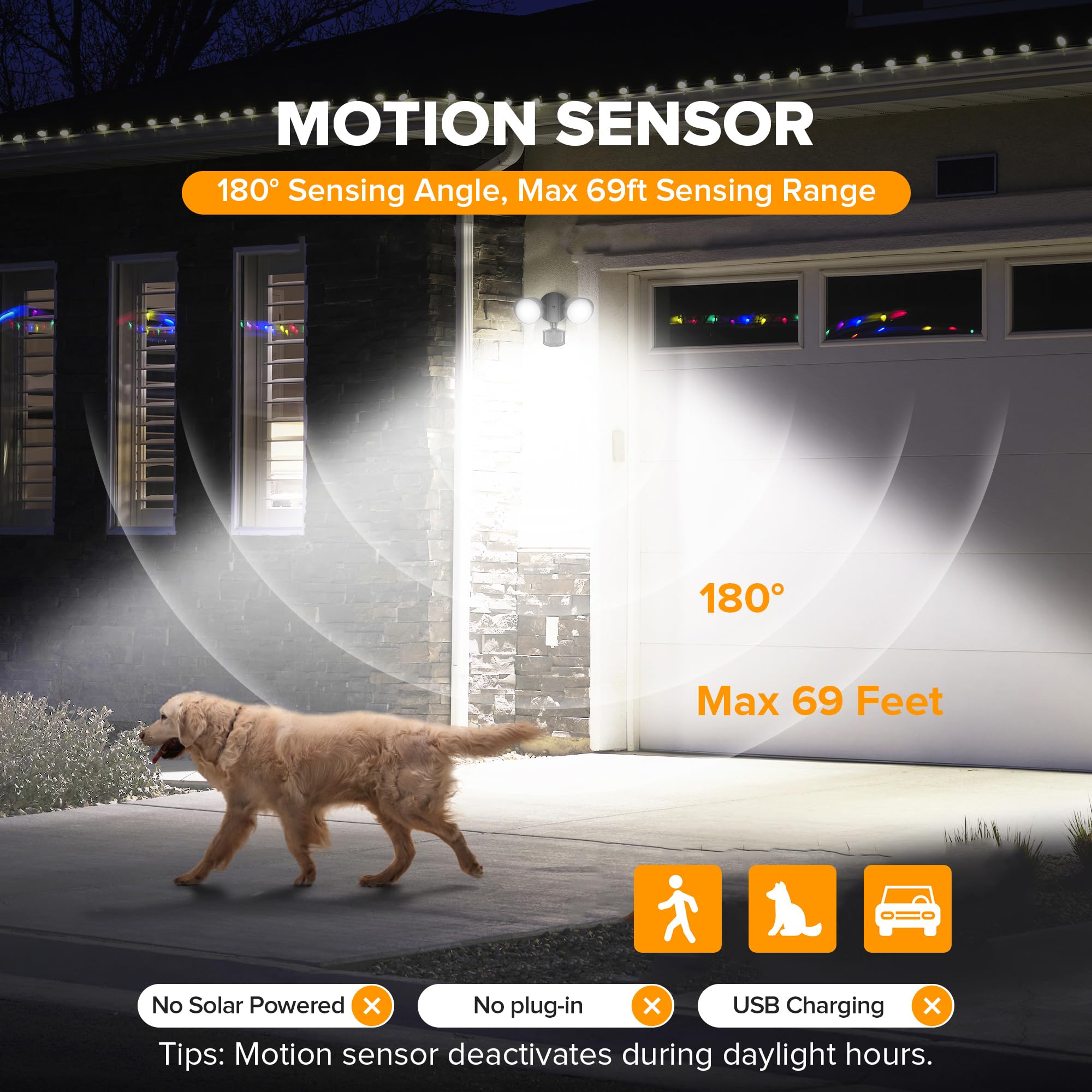 LUTEC LED Security Light Dual-Head 32W 2500 Lumen Motion Sensor 5000K Daylight Black, IP54 Waterproof, Model tyngyd-gjpl-06