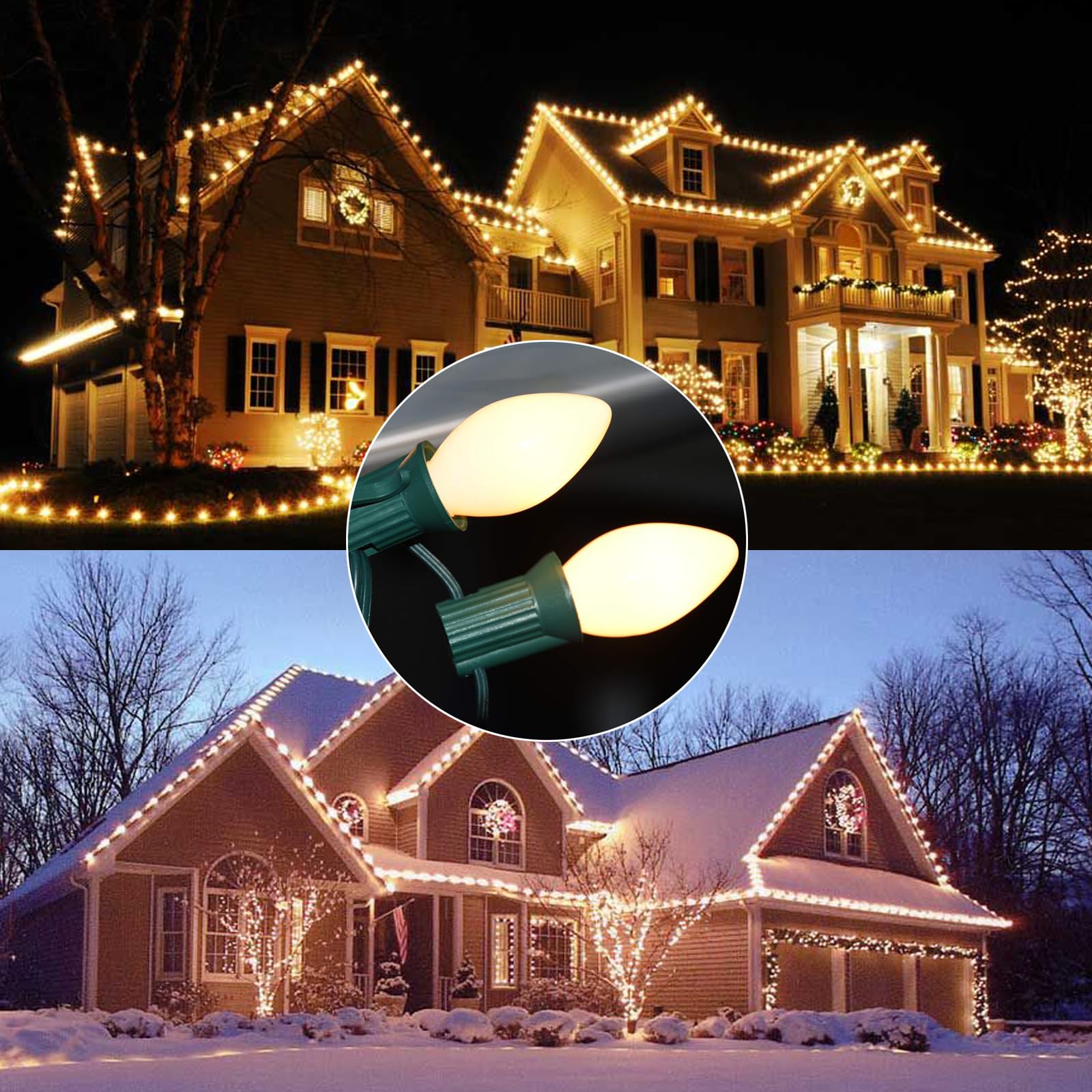 SUNSGNE C7 White Outdoor Christmas Light Bulbs, 5W E12 Candelabra Base, Pack of 25, Glass