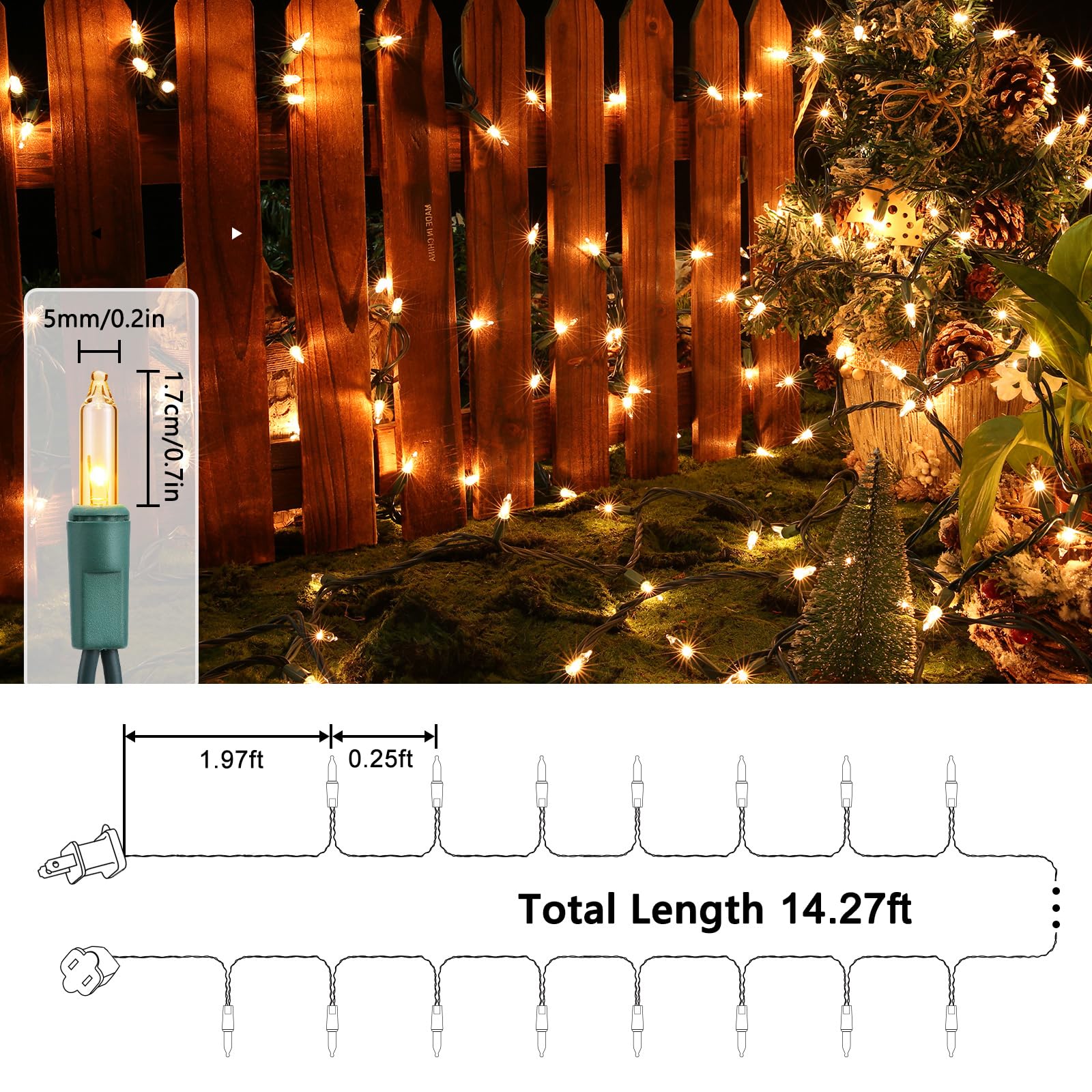 Toodour Christmas Lights, 50 Count Connectable Indoor Outdoor String Lights, 12.5ft, Warm White, UL Certified, Model ZF-50-1/SB