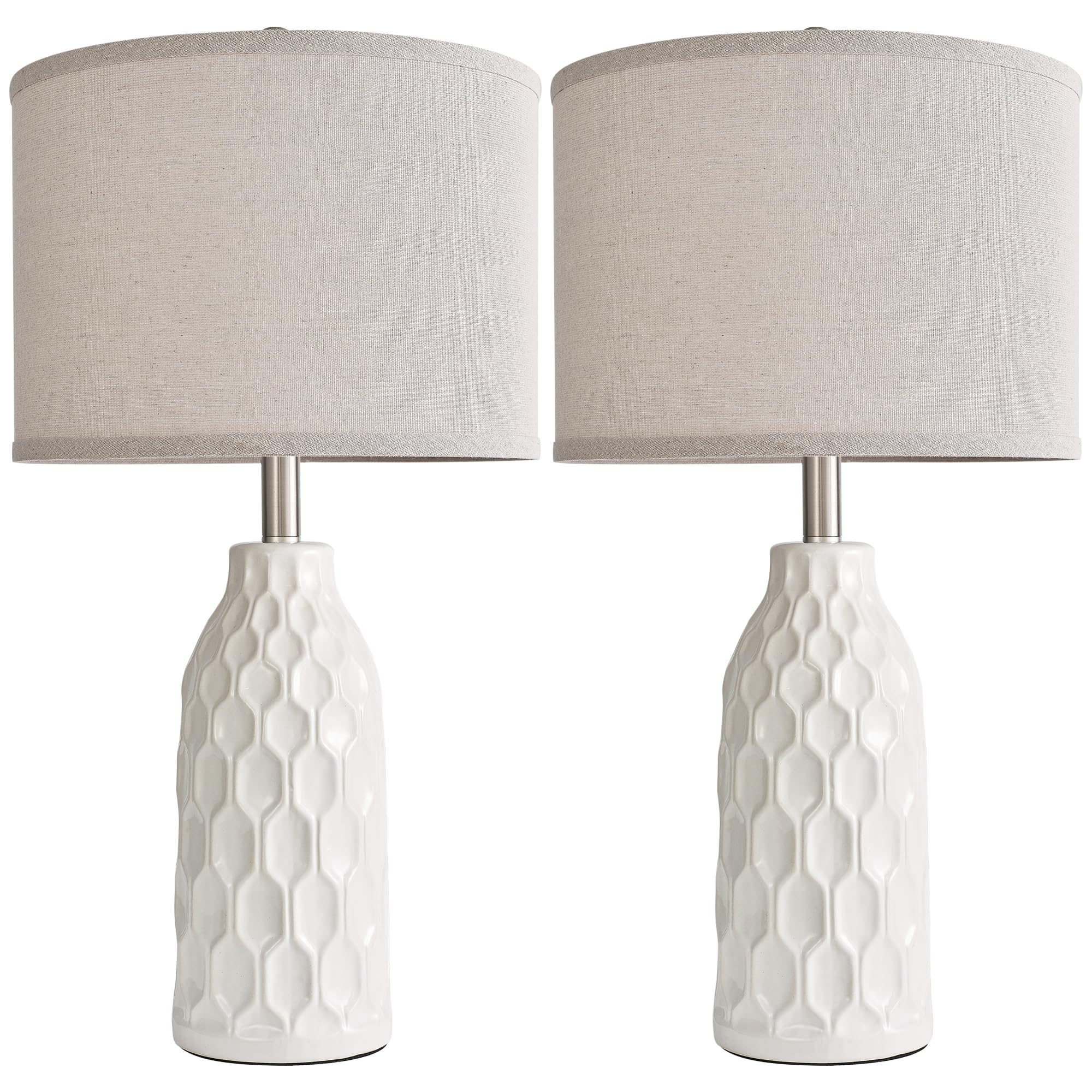 Bzzmmb White Ceramic Table Lamps Set Of 2, 26.8&quot; Modern Nightstand Lighting, Bulb Not Included