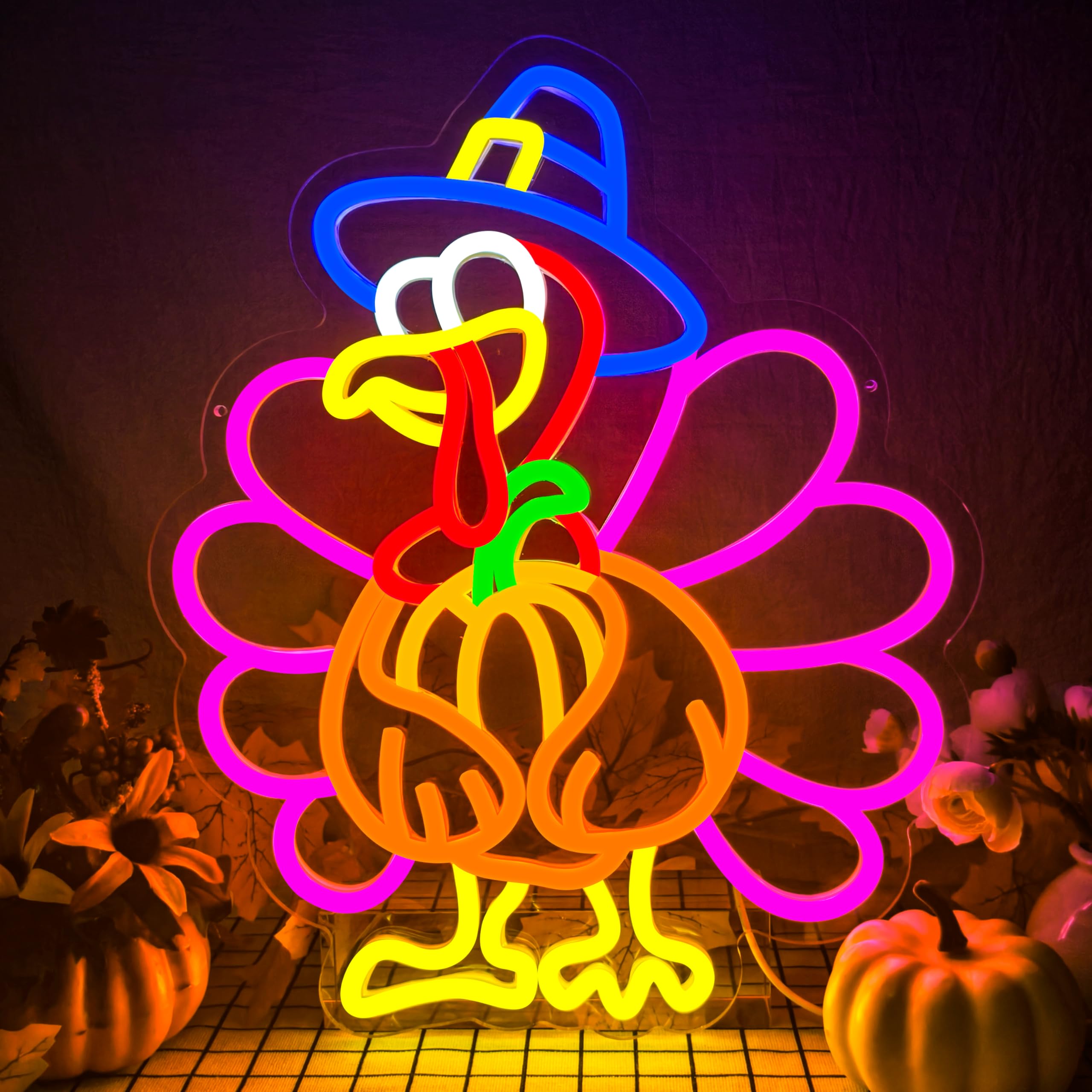 Turkey Neon Sign Thanksgiving Neon Sign Dimmable Pumpkin Neon Light For Wall Decor Happy Thanksgiving Neon Light For Wall Art Window Home Party Holiday Gift