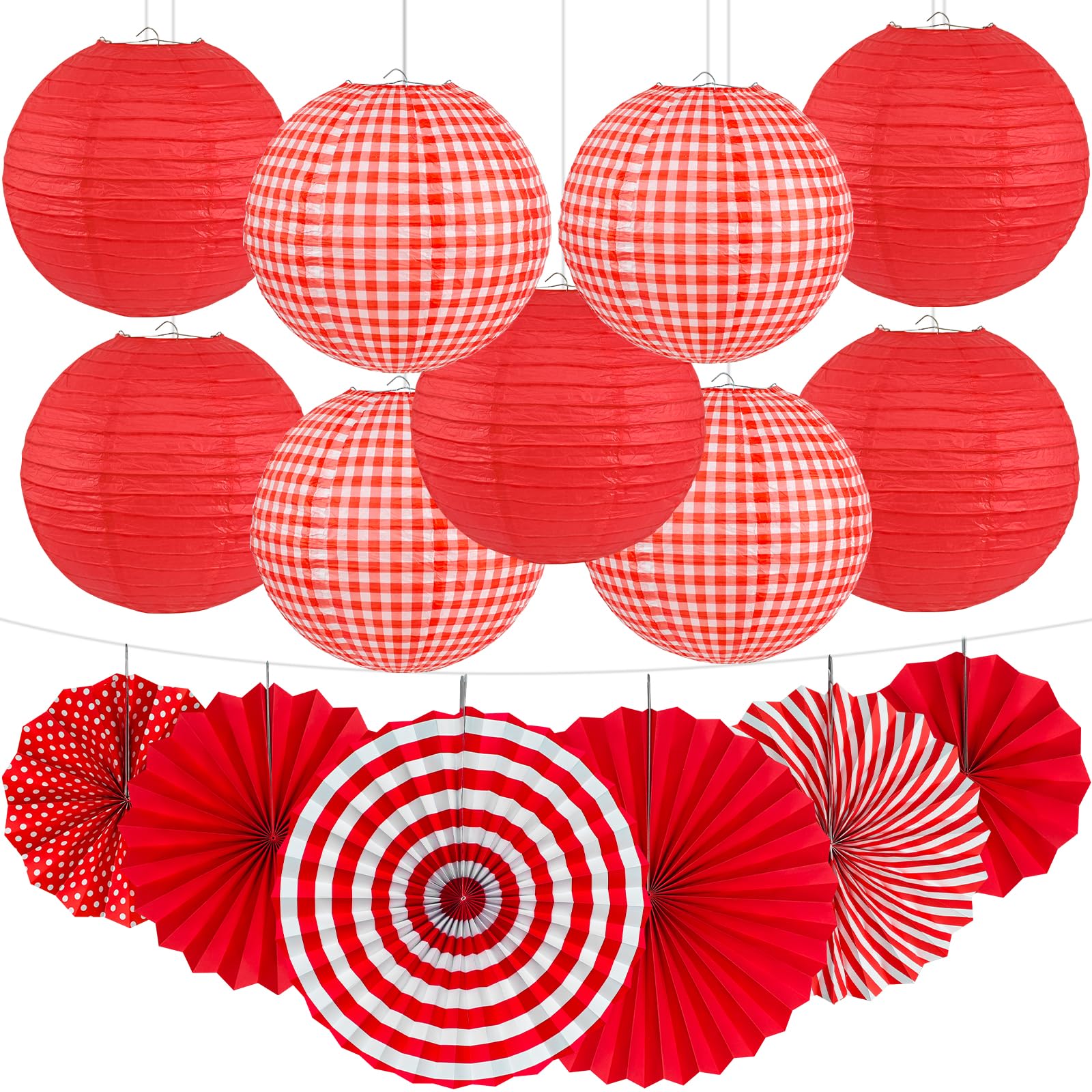 Peywot 15Pcs Red Party Decorations Supplies Set, Hanging Red Paper Lanterns Paper Fans For Home Decor Birthday Wedding Graduatio