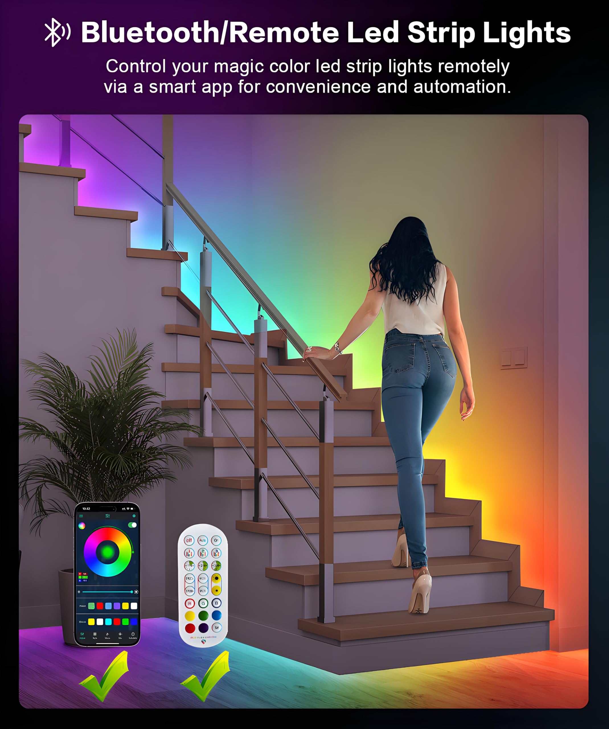 Tenmiro Upgraded Smart Ic 100Ft Led Lights For Bedroom, Multiple Colors On One Line Led Strip Lights, Bluetooth App Control Musi