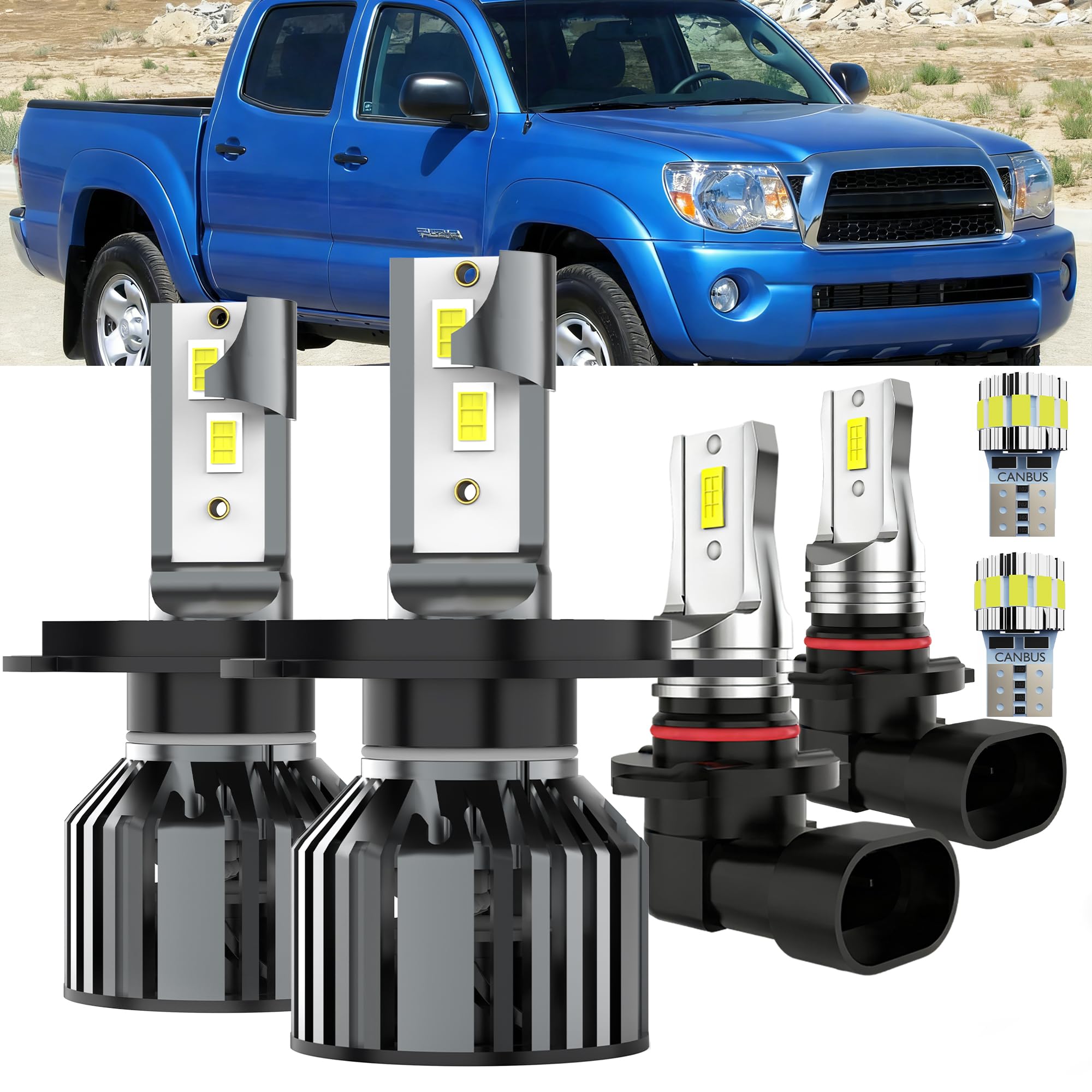 AYOTZIH Bulbs Fit For Toyota Tacoma 2005-2011, High/Low Beams+ Fog Lights+ License Plate Lights Combo, 400% Brightness 6000K Whi
