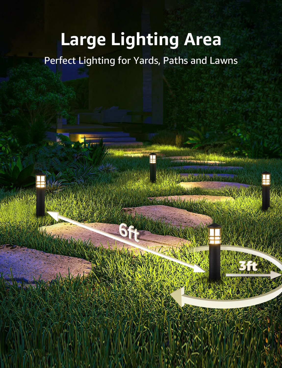 SUNVIE 12-Pack Low Voltage Landscape Pathway Lights, 3W LED, 3000K, Black Aluminum, ETL Listed for Outdoor Yard Garden Lighting