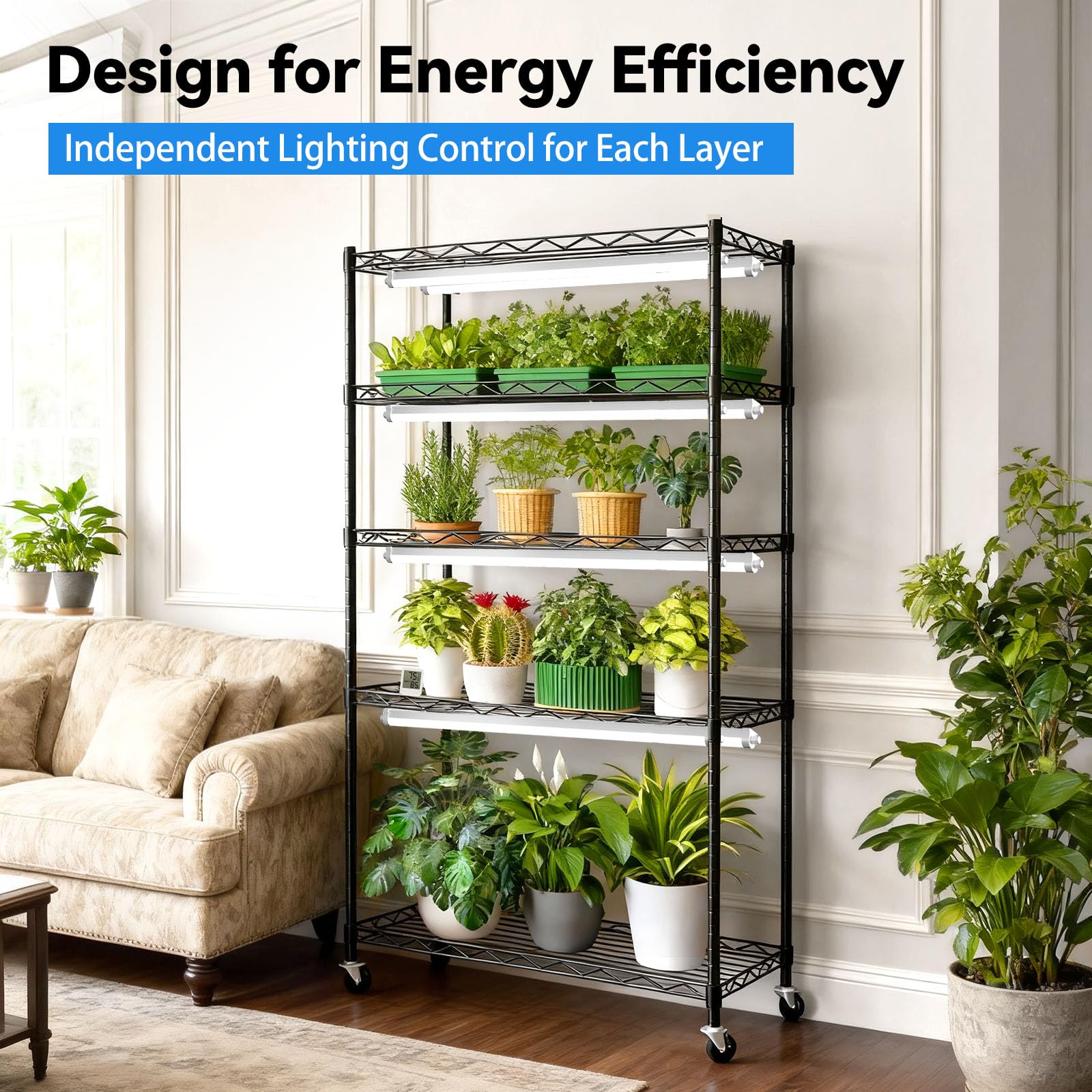 JESLED Indoor Greenhouse with Grow Light, 3FT, Full Spectrum 5000K, Rolling Metal Stand, 35.4x13.8x70IN, Black, Model JD
