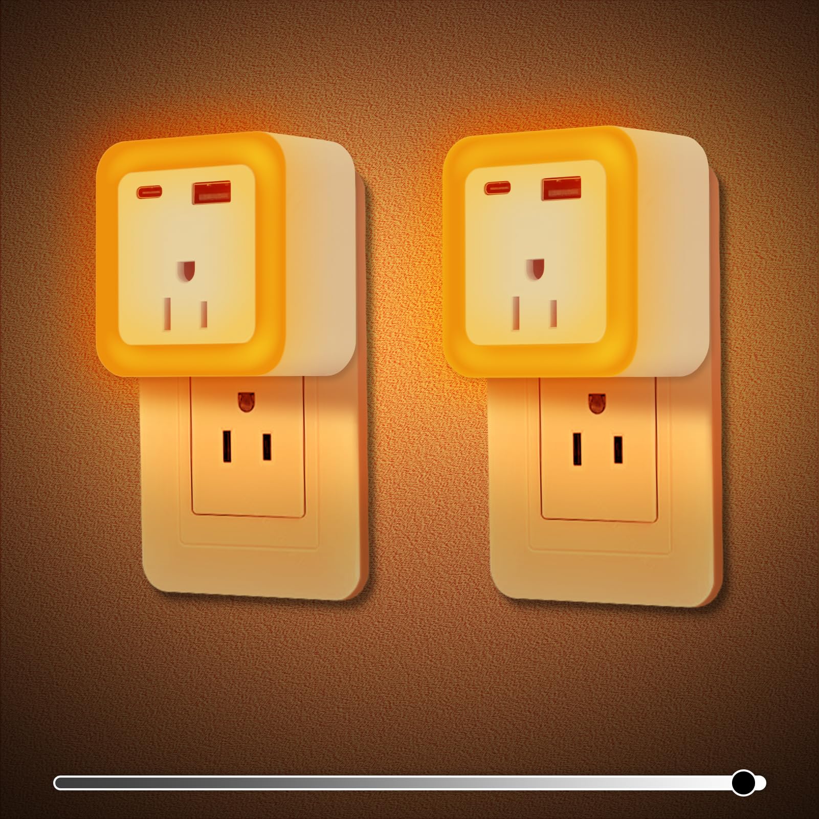JackonLux Night Lights Plug Into Wall 2 Pack Rechargeable Battery Backup Light Dusk to Dawn Sensor Night Light with Outlet Expan