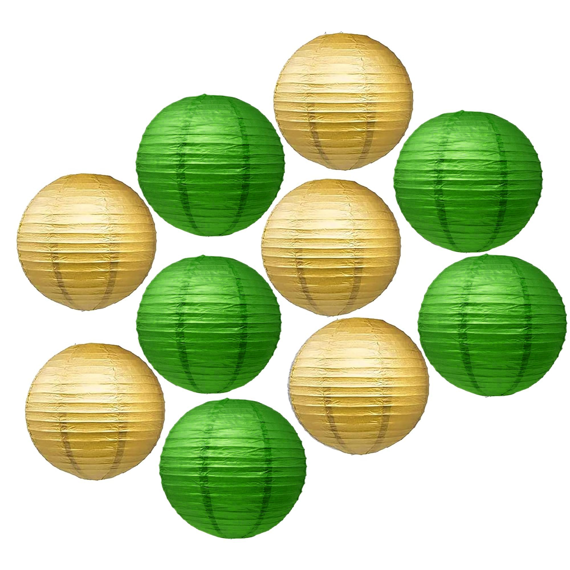 Mudra Crafts Green And Gold Paper Lanterns Wedding Party Decorations - 12 In 10 Round Japanese Chinese Lanterns Decorative Hangi